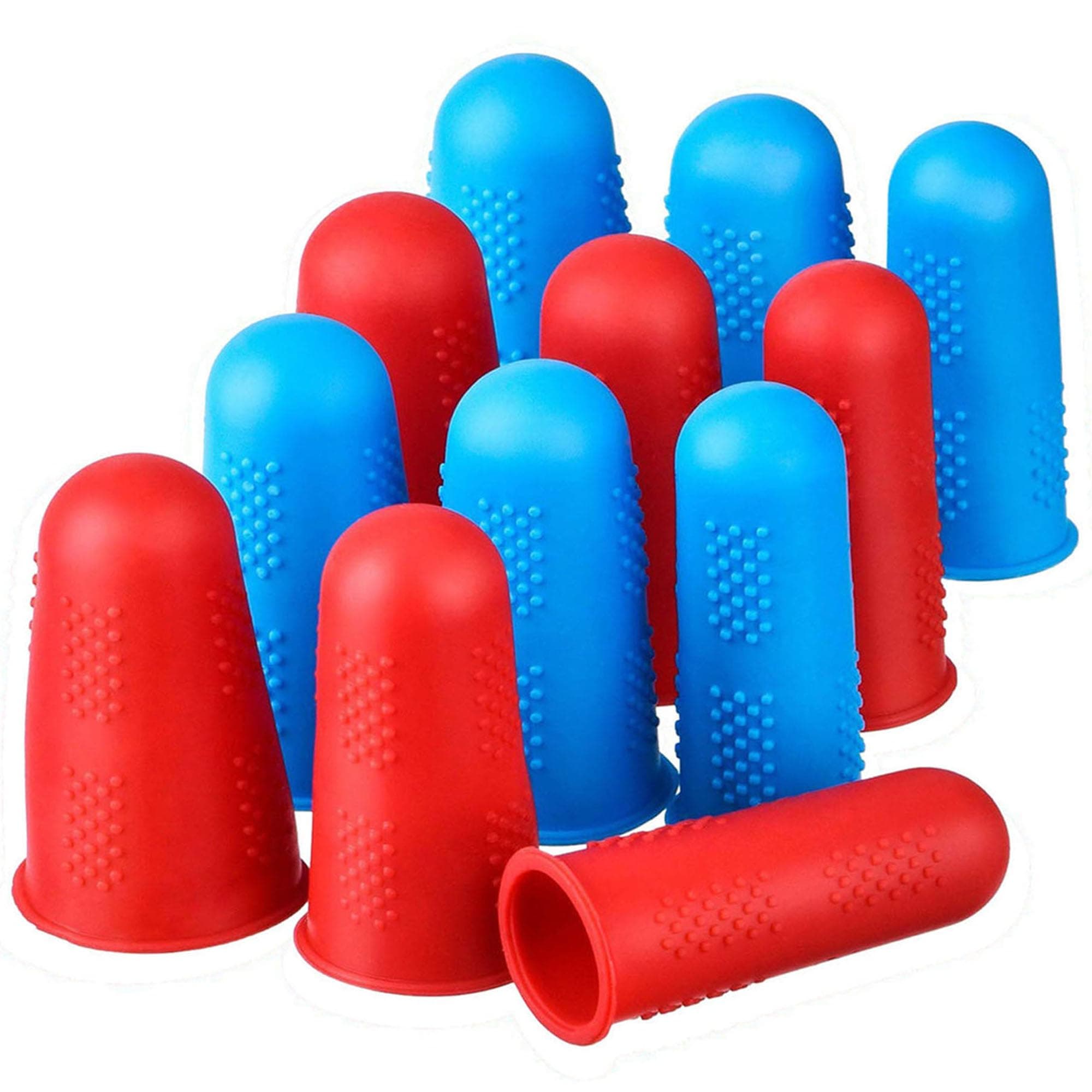 Finger Protectors,12 Pieces, Silicone Finger Protectors, 3 Sizes Rubber Fingers Thimble Protectors Guard Tips Caps Pads Cover for Hot Glue Gun | Embroidery | Sewing | Cutting| Sorting Task -Blue Red