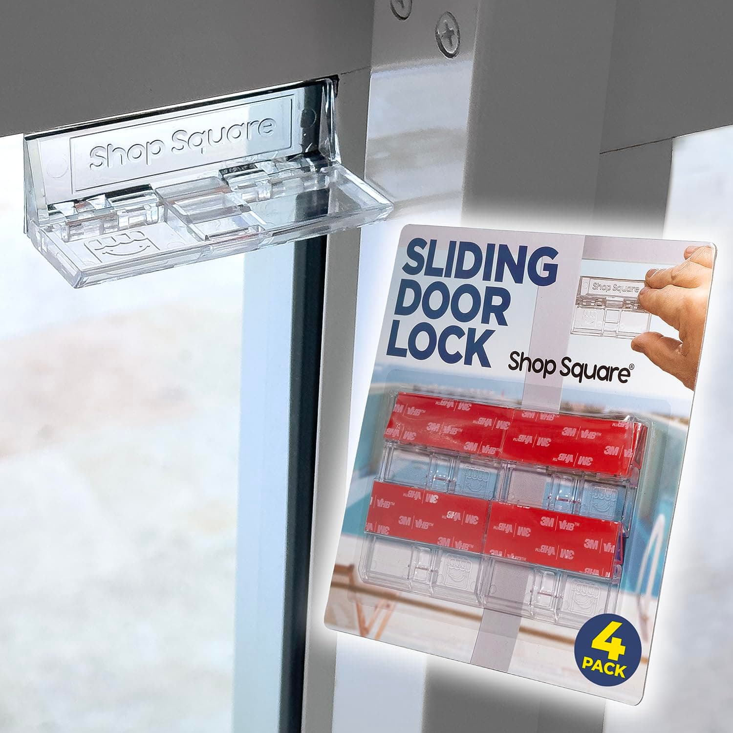 Sliding Glass Door Lock for Home Safety - 4 Pack Sliding Patio Door Locks, Child Safety Slide Window Stopper, Extra Strong Adhesive