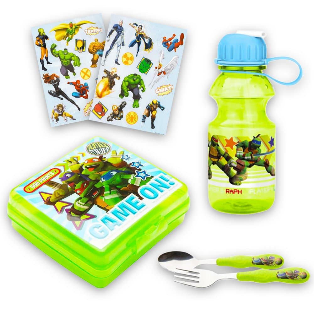 Teenage Mutant Ninja Turtles Toddler Dinnerware Set - TMNT Food Container, Water Bottle, Flatware, Stickers (Teenage Mutant Ninja Turtles)