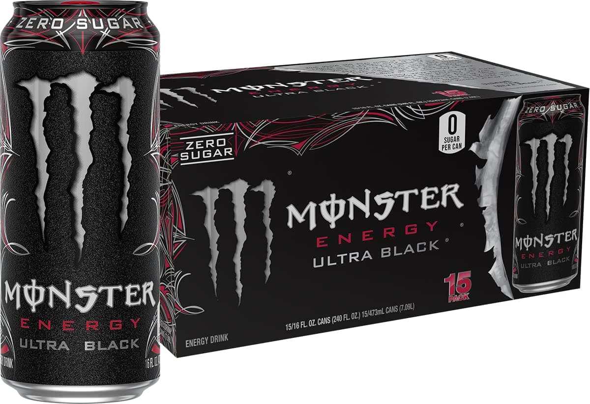 Energy Ultra Black, Sugar Free Energy Drink, 16 Ounce (Pack of 15)