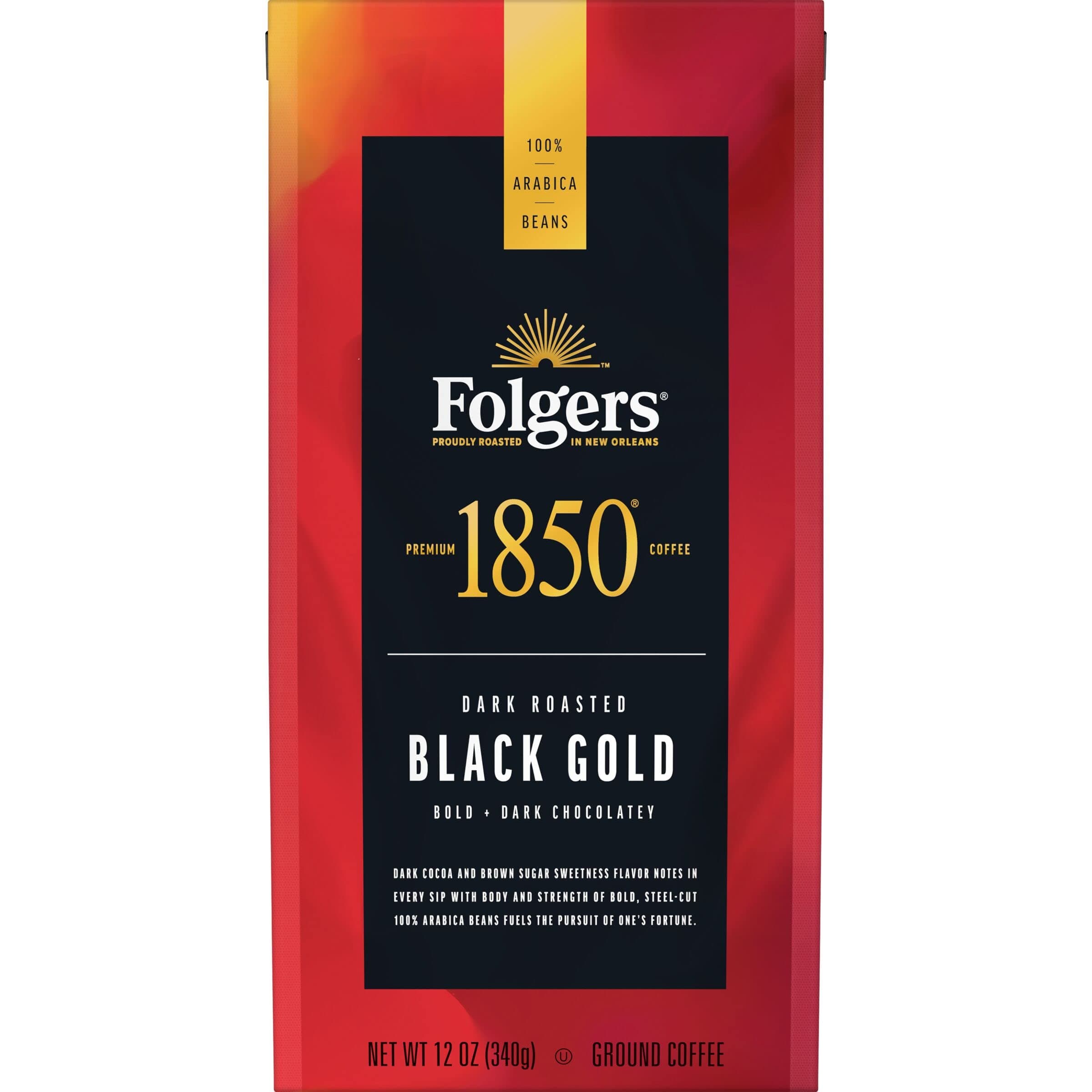 1850 Black Gold Dark Roast Ground Coffee, 12 oz