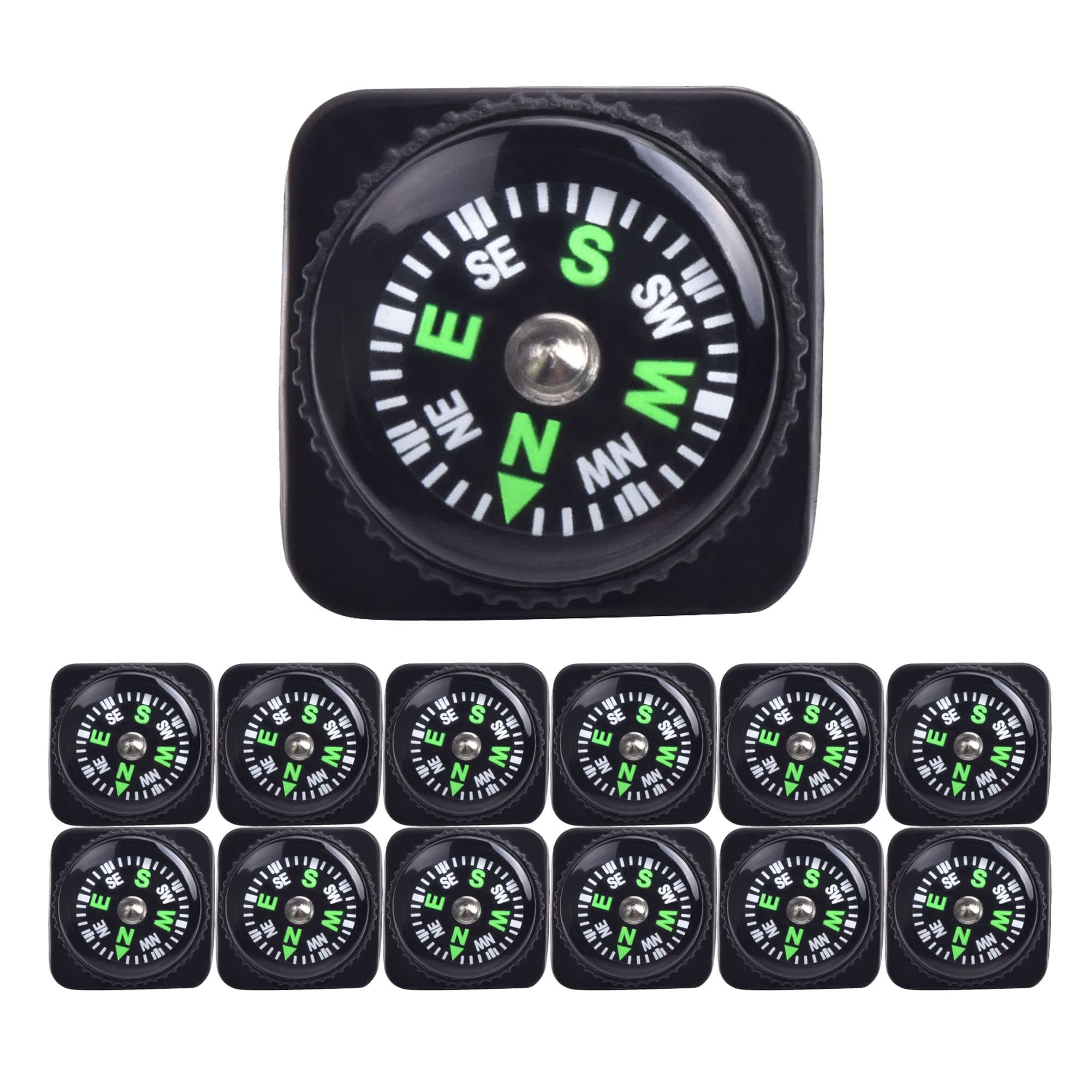 15pcs Slip-On Wrist Compass Hard Shell Liquid Filled Mini Small Button Compass Paracord Bracelet for Outdoor Hiking Survival Wrist Watch Band 3/4" (20mm)
