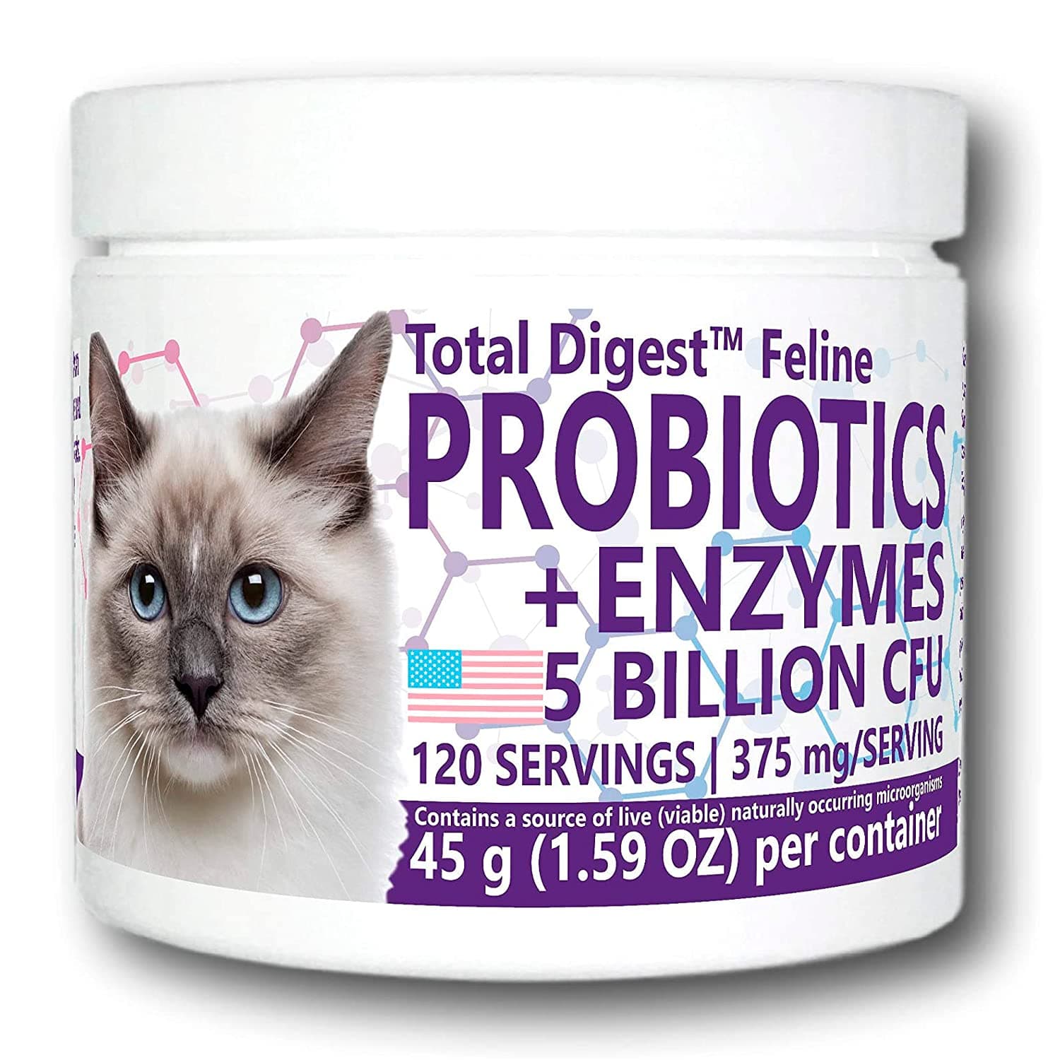 Total Digest™ Feline Probiotics and Enzymes, All-Natural Digestive System Dietary Supplement Formula for Cats (120 Servings)
