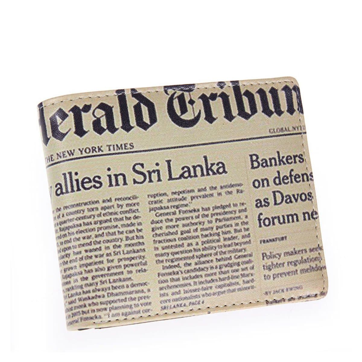 Icon Bifold Money Clip Wallets For Men Newspaper Printed Cool Leather Purse