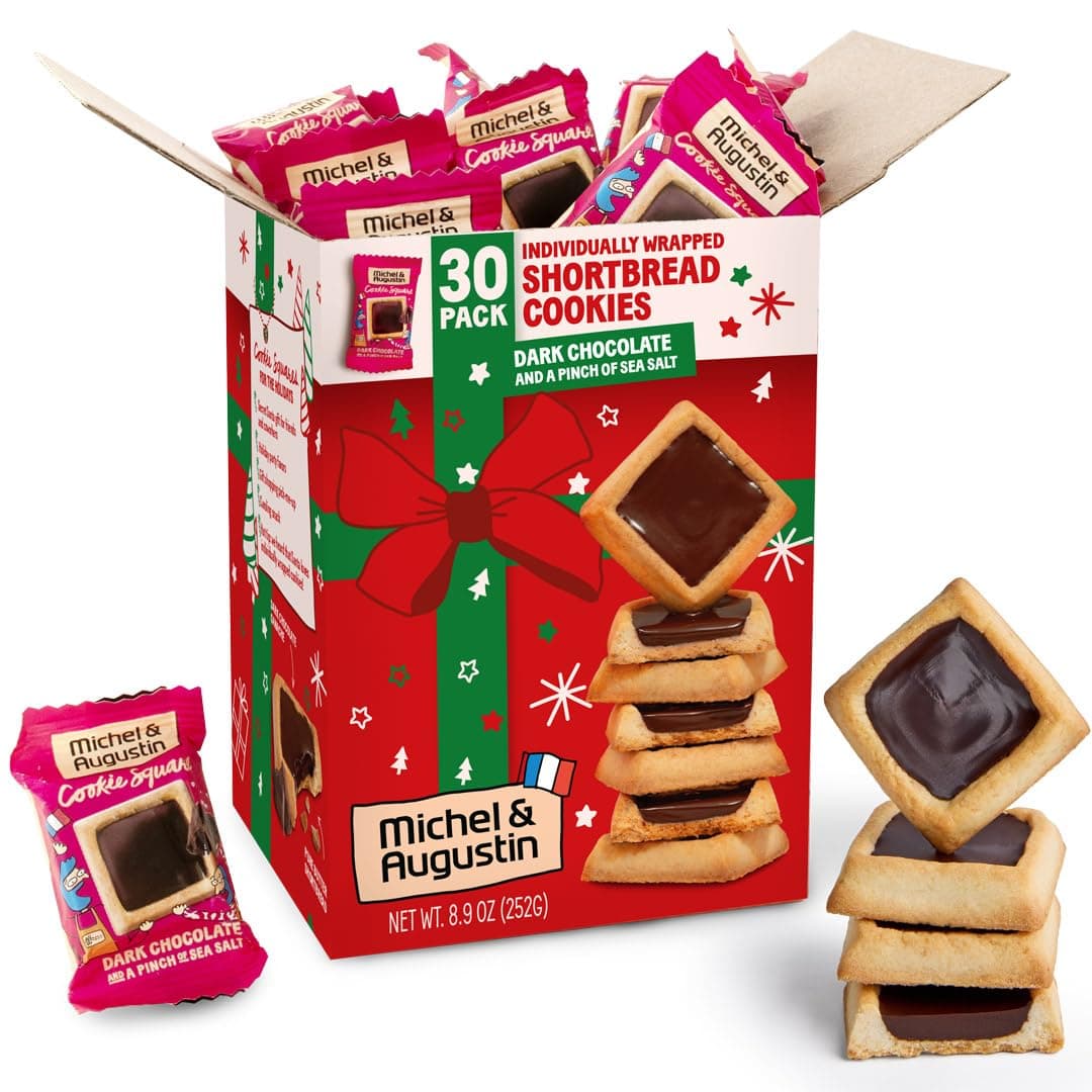Christmas Cookies, French Shortbread Cookie Squares with Dark Chocolate & Sea Salt, Holiday Cookies Individually Wrapped, Butter Cookie Gift Basket, 30 Changemakers per Box