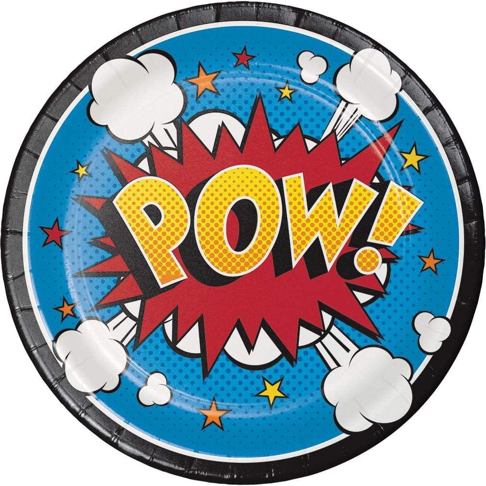 Creative Converting Superhero Slogans Cake/Dessert Plates Party Supplies, Multicolor