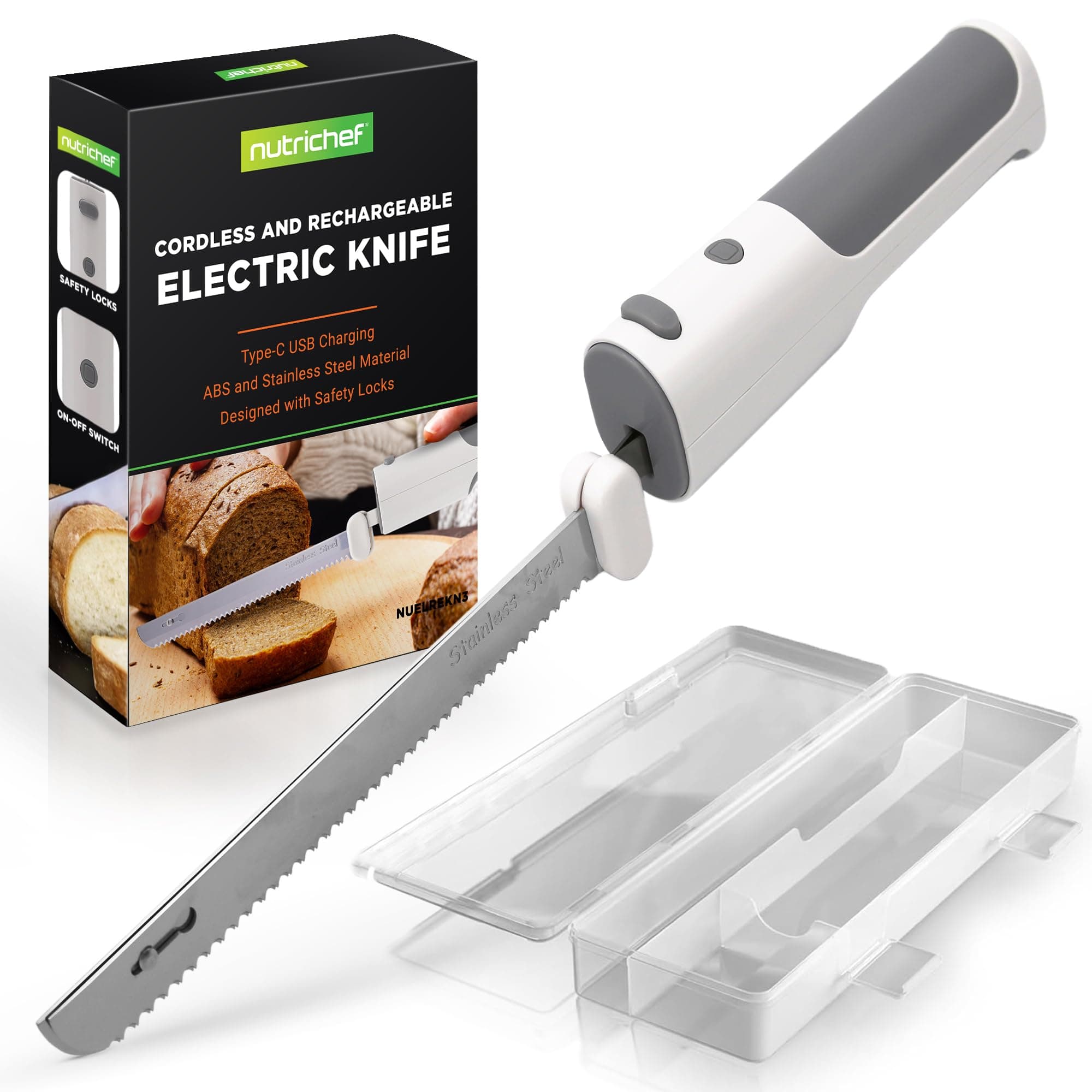 Cordless Electric Knife | Easy to Use Constant Safety On/Off Function Button Carve Turkey, Meats, Poultry, Bread, Cheese and More, Lightweight with Grip Handle