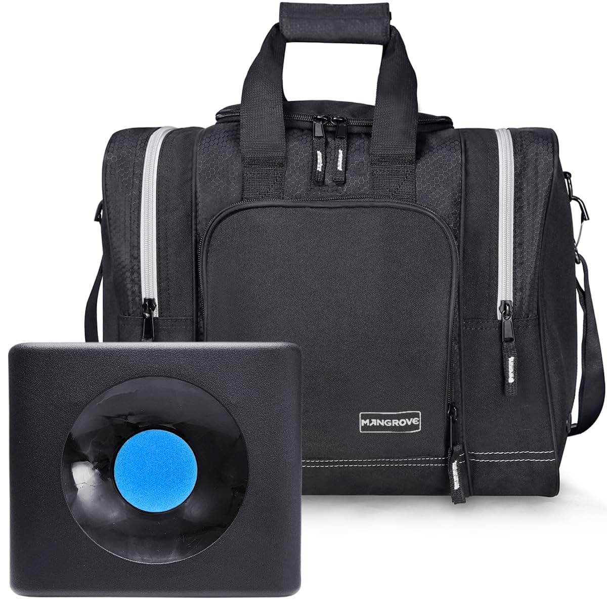 Mangrove Bowling Ball Bag for Single Ball, 2020 Bowling Ball Tote Bowling Bag with Padded Ball Holder - Fits Bowling Shoes Up to Mens Size 14 and Accessories (Black)