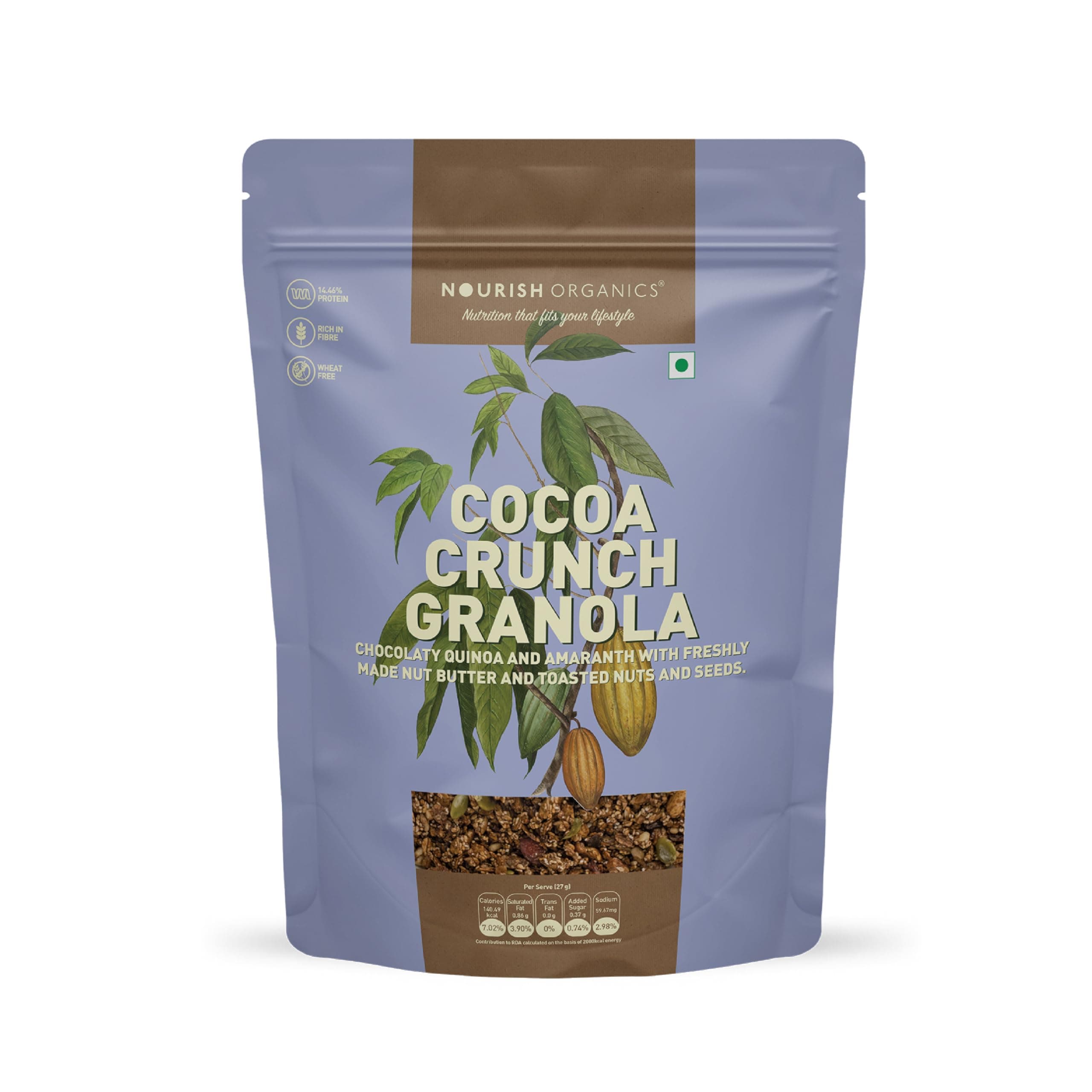 Cocoa Crunch Granola, 270g | Healthy Breakfast Cereal with Whole Nuts | No Refined Sugar | Plant-Based, High-Fiber Snack