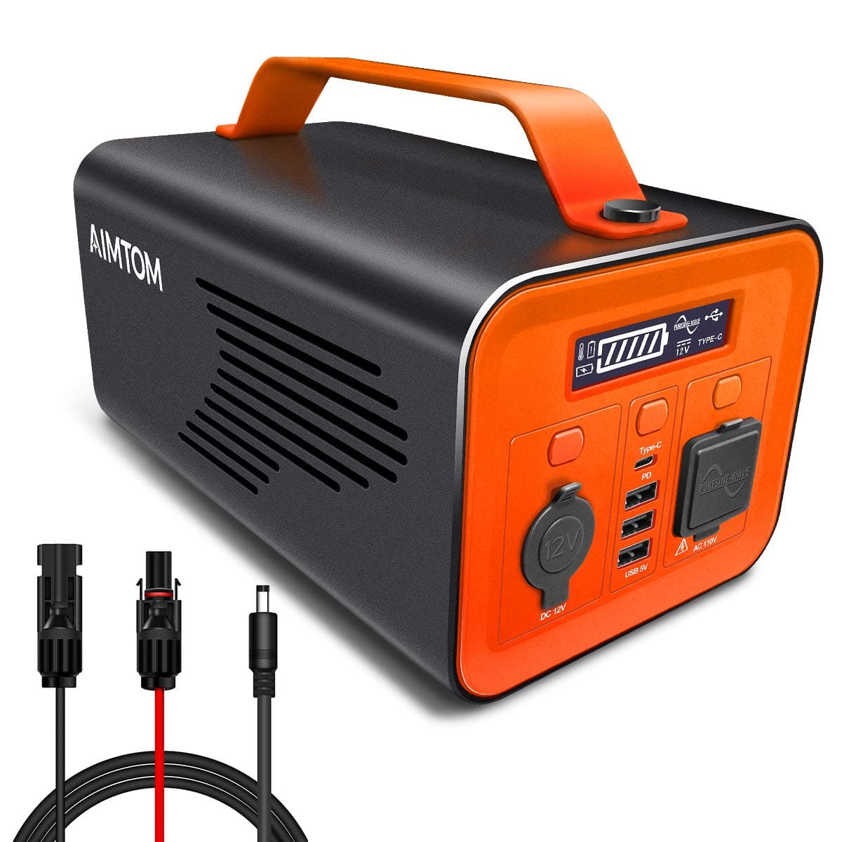 AIMTOM 230Wh Portable Power Station, 110V 200W AC, 60W Type-C PD, 12V Carport and USB Ports, Pure Sine Wave, Lithium Battery Powered Generator, Solar Ready for Outdoors Camping Off-Grid RV CPAP BiPAP