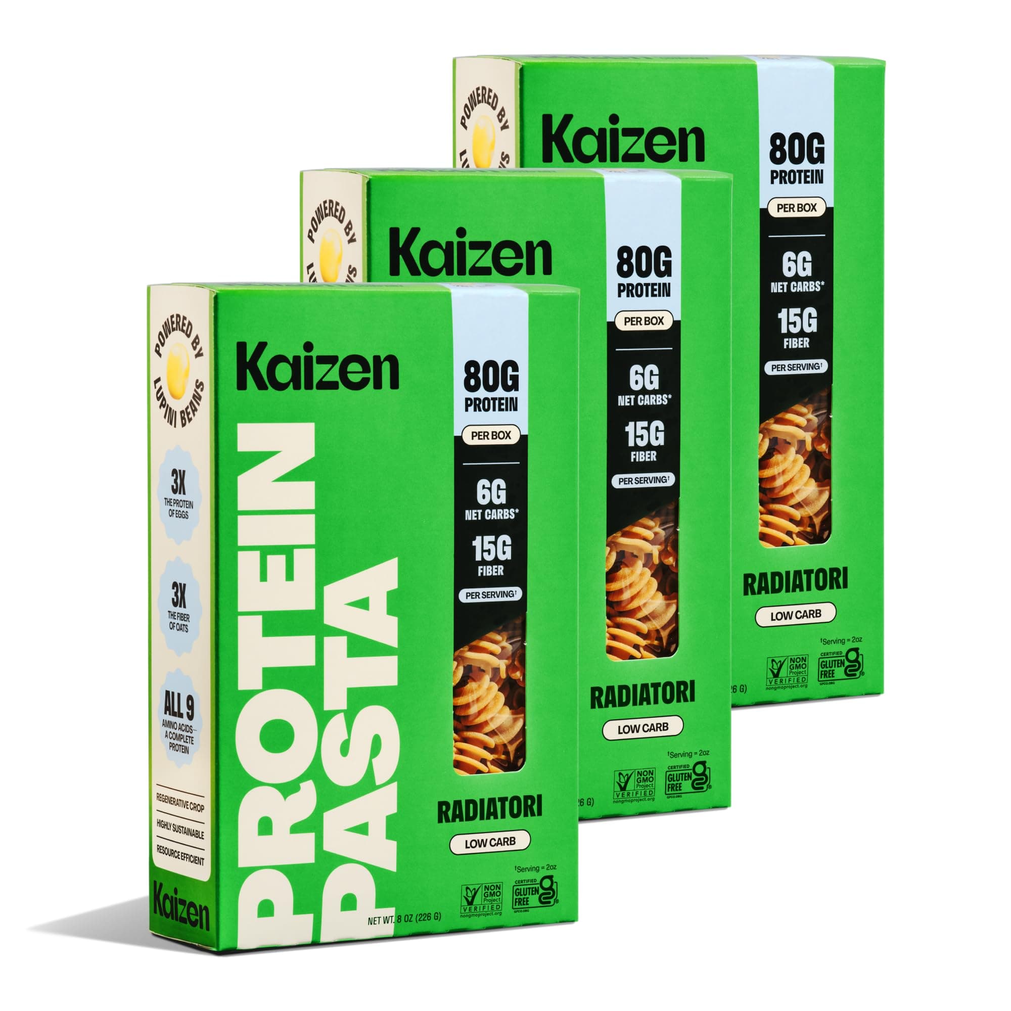 Low Carb Pasta Radiatori - Gluten-Free, High Protein, Keto Friendly, Plant Based, Made with High Fiber Lupin Flour - 8 ounces (Pack of 3)