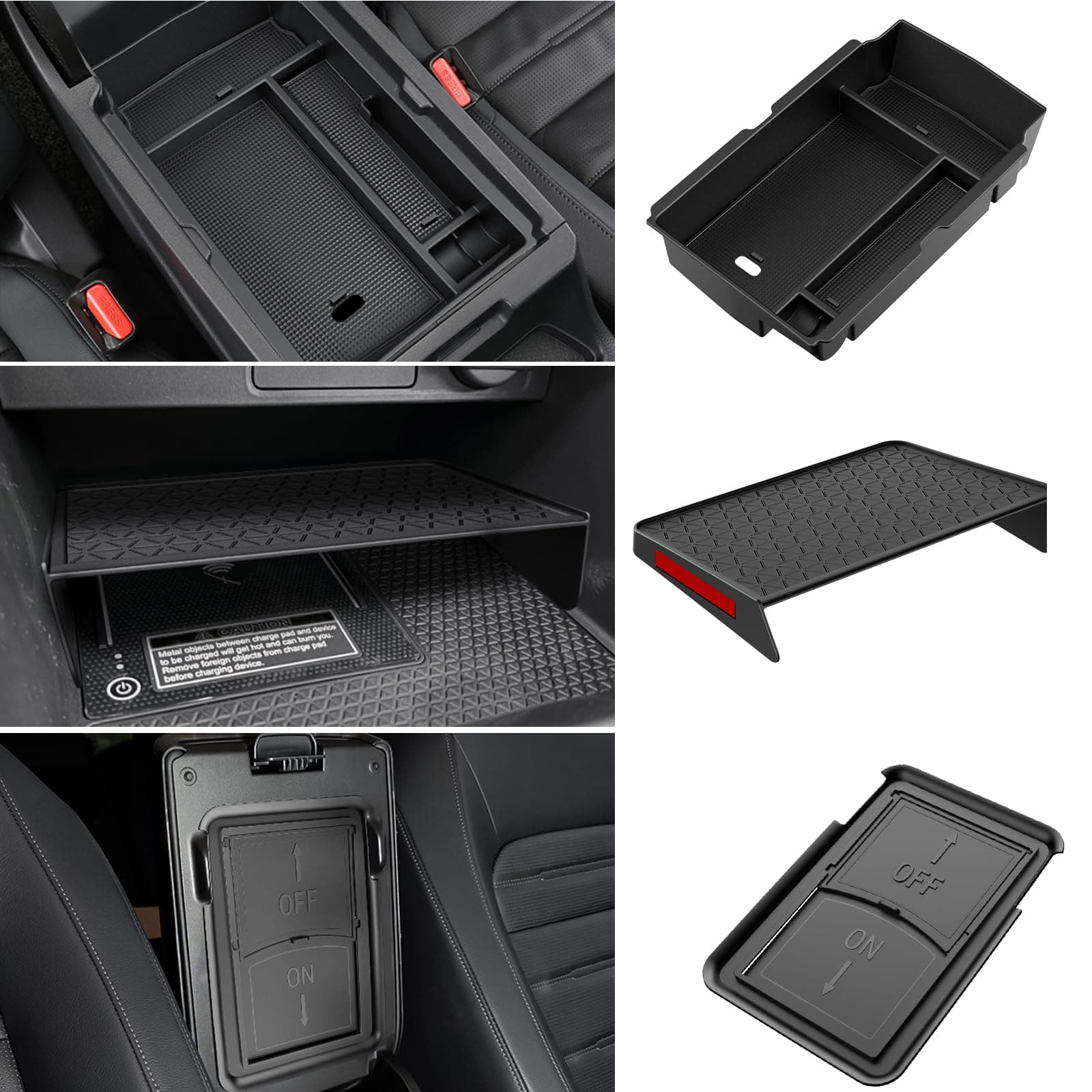 YPHUIKI 3PCS Center Console Organizer Compatible with Honda CRV 2023 2024 2025 2026 Accessories CR-V Hybrid Armrest Organizer Tray Hidden Storage Box ABS Material
