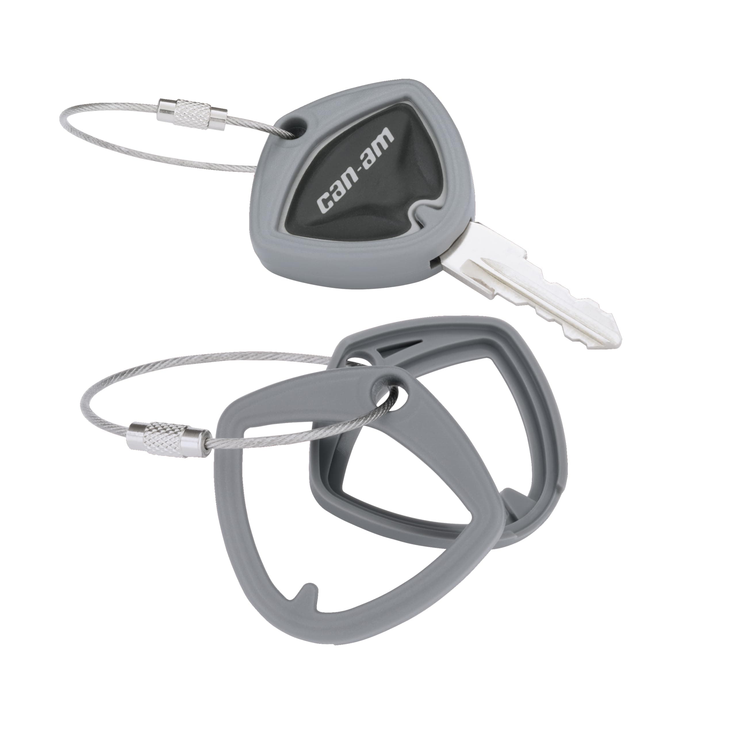 Show Chrome Grey Can-Am Spyder Key Covers, 2-Pack with Wire Barrel Lock Key Ring - Snaps Over Key, Adds Mounting Hole for Chains, Stylish & Complementary Design