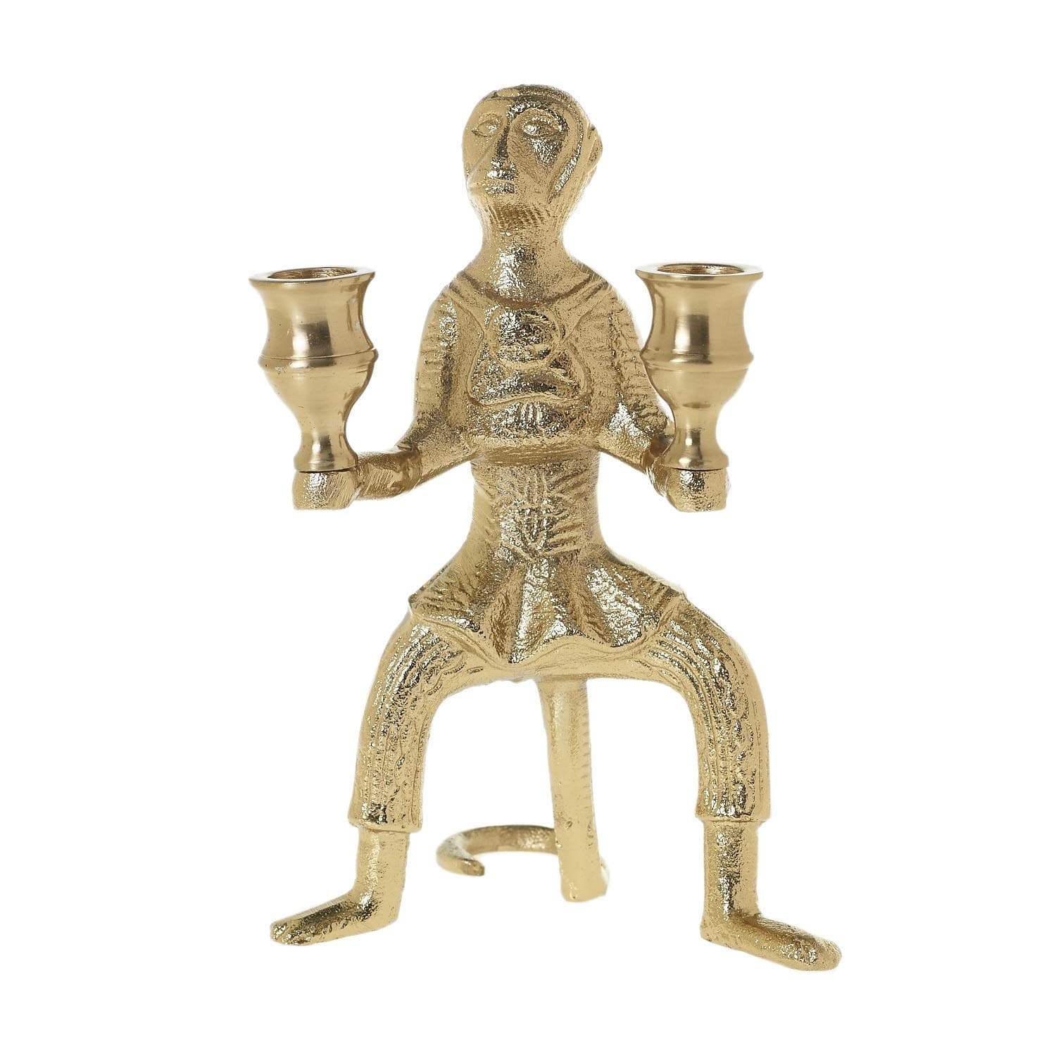 Golden Brass Monkey Candlestick Candle Holder - Holds 2 candles. 22 cm tall.