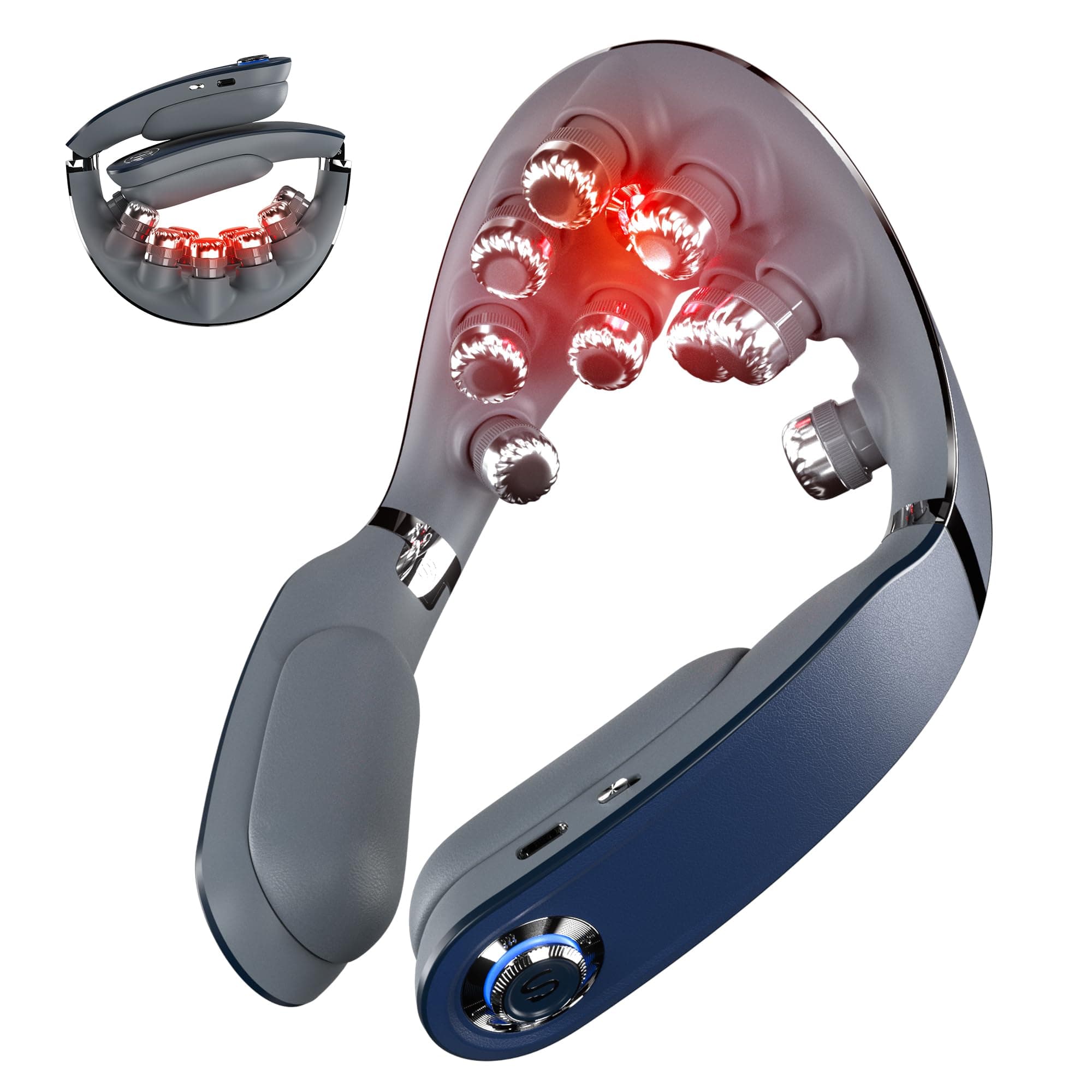 SKG Foldable Neck Massager for Pain Relief Deep Tissue Vibration Cordless Travel Massager,Portable 3D Neck Massager for Office Home Car Gifts for Men Women Dad Mom Grandpa