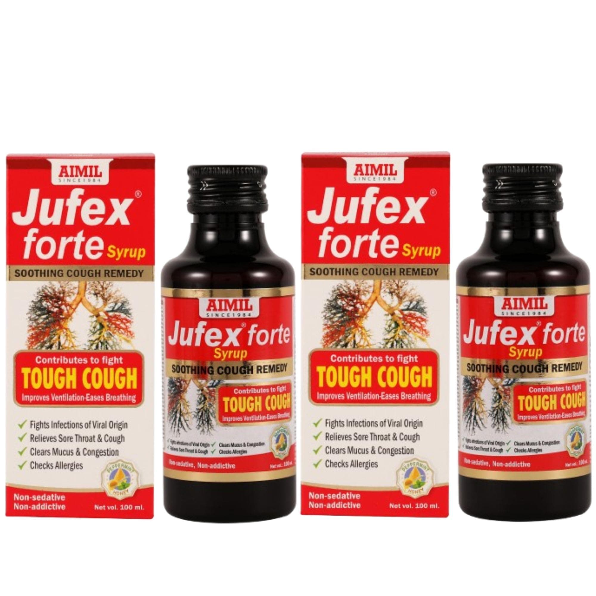 AIMIL Jufex Forte Syrup | Herbal Syrup for Respiratory Wellness | 200 ML (Pack of 2)