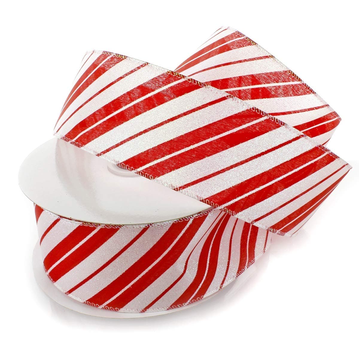 Red/White Shimmer Candy Cane Wired Ribbon 2 1/2" by - 10 Yards