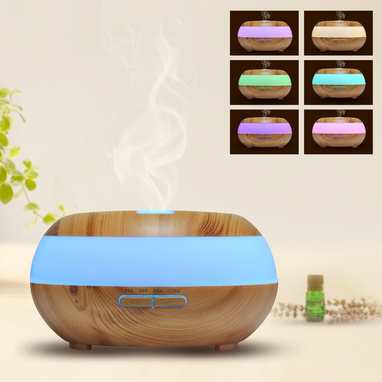 Aromatherapy Ultrasonic Essential Oil Diffuser 300ml Water Mist Wood Grain (7 Color LED Lights) Timer and Auto Shut-Off Function