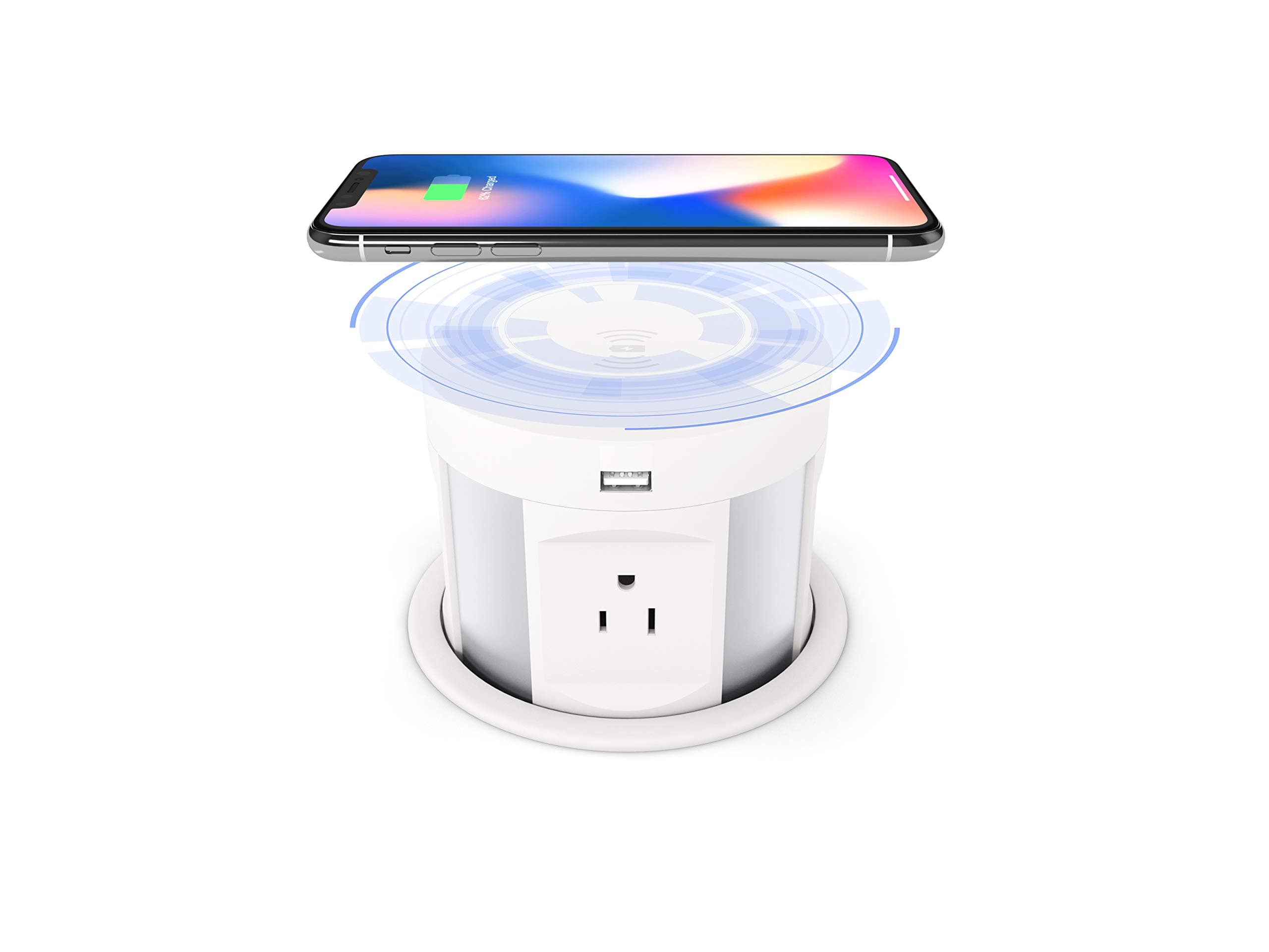 Pop Up Outlet for Countertop, Hidden Recessed Outlet, Power Strip Power Socket with Wireless Charger USB Charging Station, 4 US Plug+2 USB+1 RJ45 Port+1 HDMI Port for Office Conference KitchenClimatePartner certified