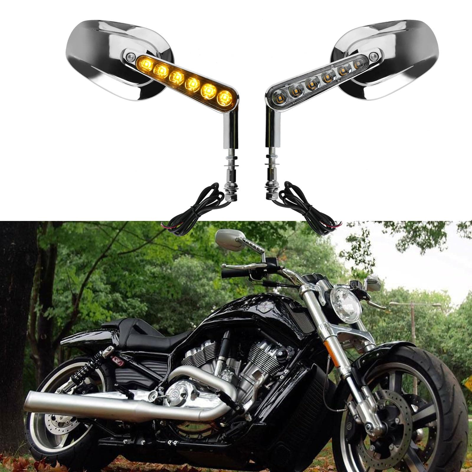Muscle Rear View Mirrors with LED Turn Signals Light for H-arley Davidson VROD V-Rod VRSCF CHROME