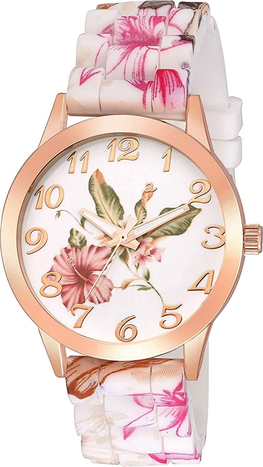 Emartos Analog White Dial Flower Printed Women's and Girl's Watch