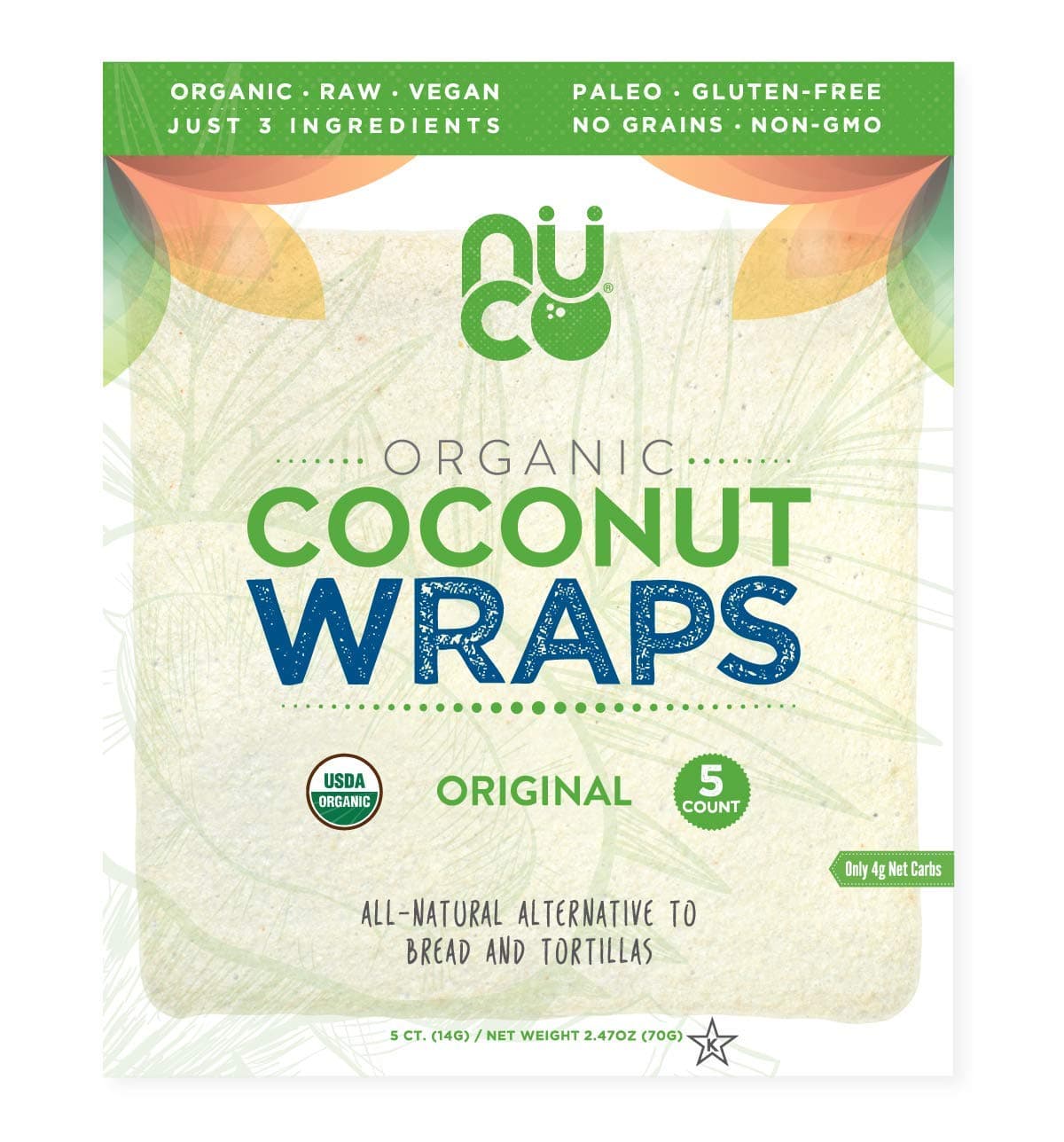 Organic Coconut Wraps, Original, 5 Wraps, (14 g) Each