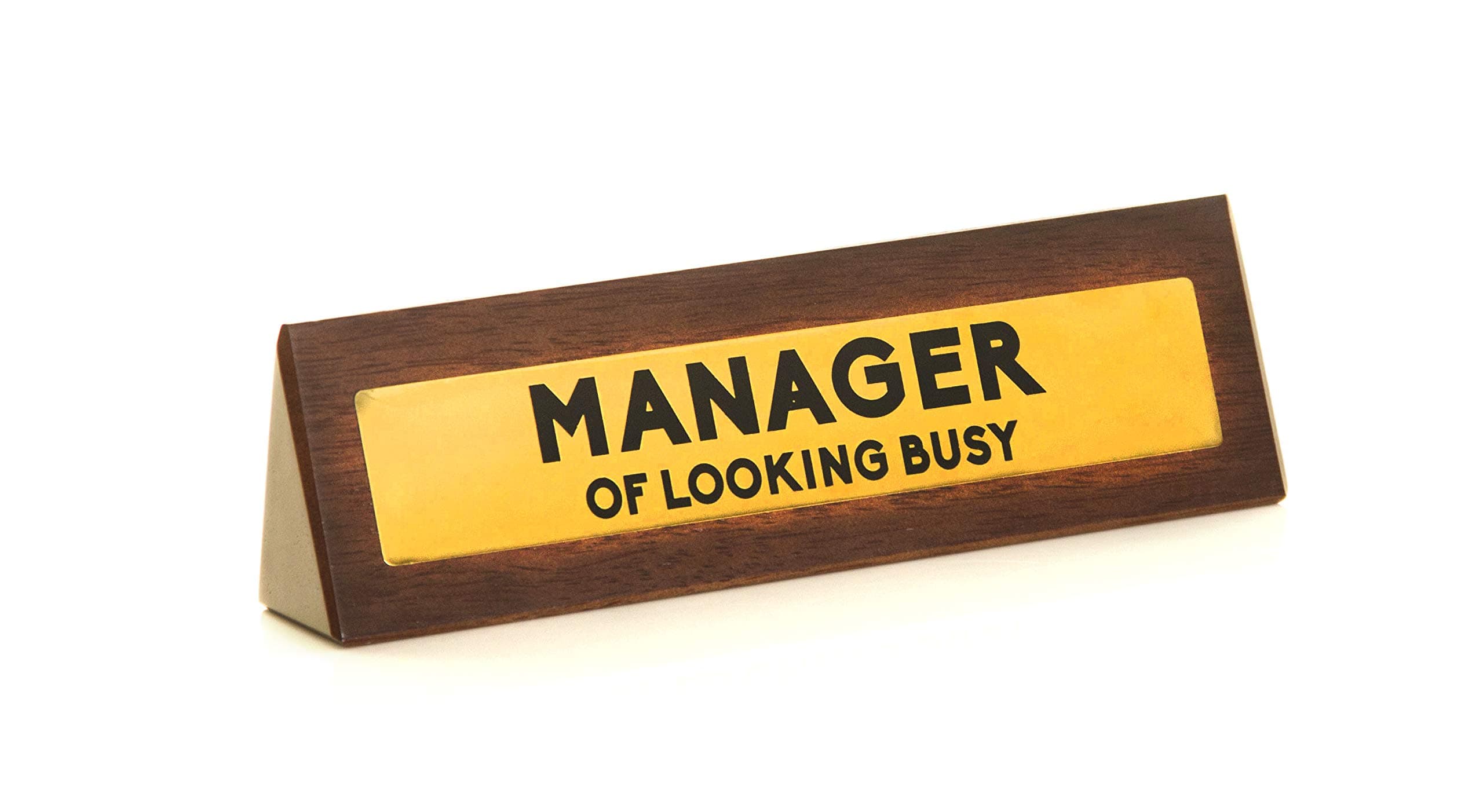 Boxer Gifts ‘Manager of Looking Busy’ Novelty Wooden Desk Warning Sign | Funny Office Humor Gift for Colleague Or Boss | 4.5cm x 17.5cm, Brown