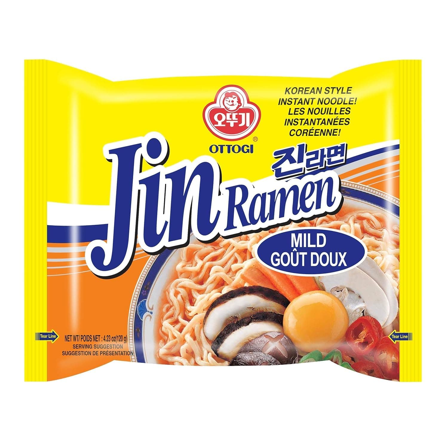 [OTTOGI] Jin Ramen MILD - KOREAN STYLE INSTANT NOODLE, Best Tasting Soup and noodles, Traditional Instant ramen noodles (120g) - 4 Pack
