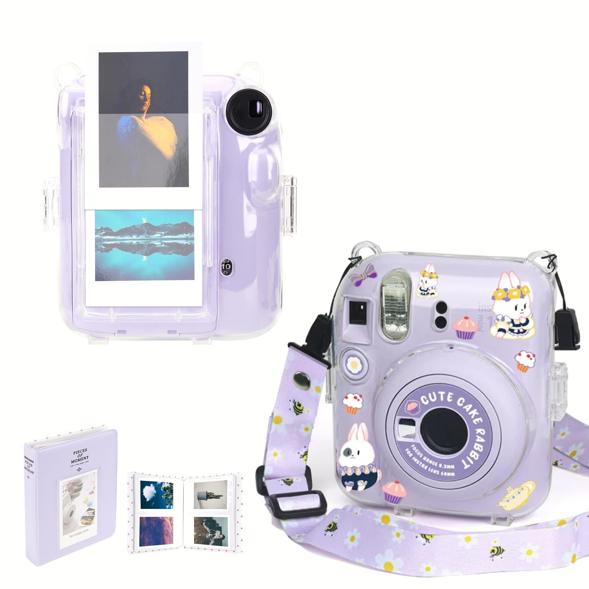 MAKINGTEC Case for Fujifilm Instax Mini 12 Camera Protective PU Leather Bag Cover with Adjustable Shoulder Strap and Pattern Stickers, andMini Photo Album 64 Pockets
