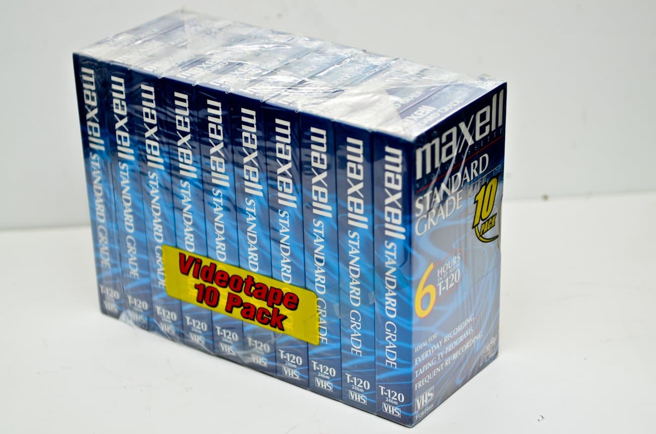 Maxell 10pk VHS Cassette Standard Grade T-120, 6 Hour - 10 Pack