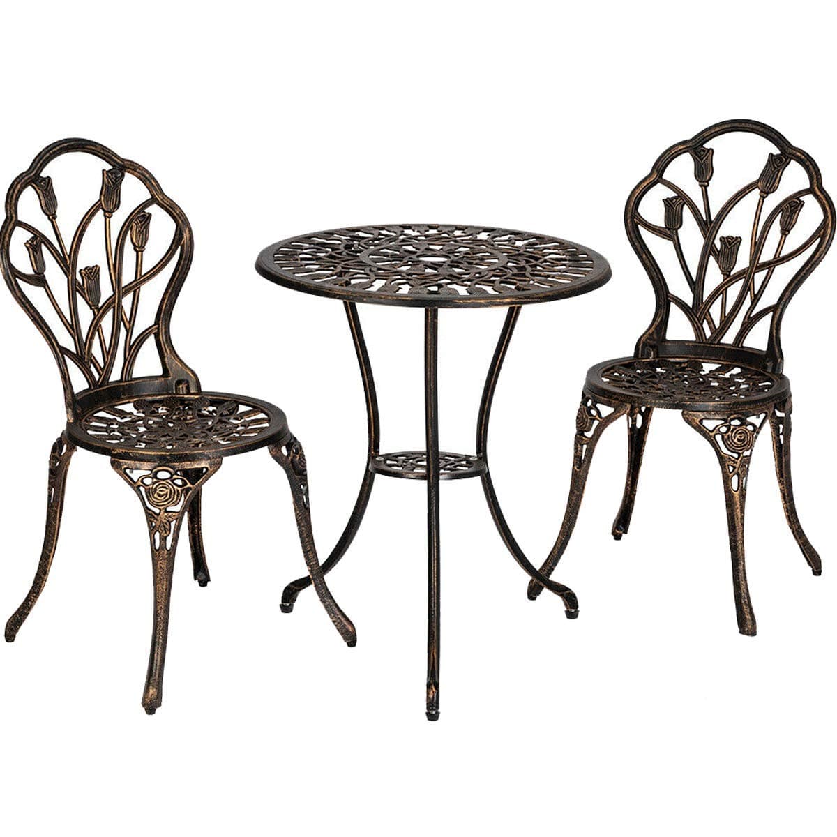 Selva 3 Pcs Bistro Set Antique Green Patio Outdoor Table Chair Furniture | Heavy Duty Support 440Lbs Cast Iron Metal Solid Sturdy Weather Resistant Durable Safe Relax | for Home House Backyard Garden