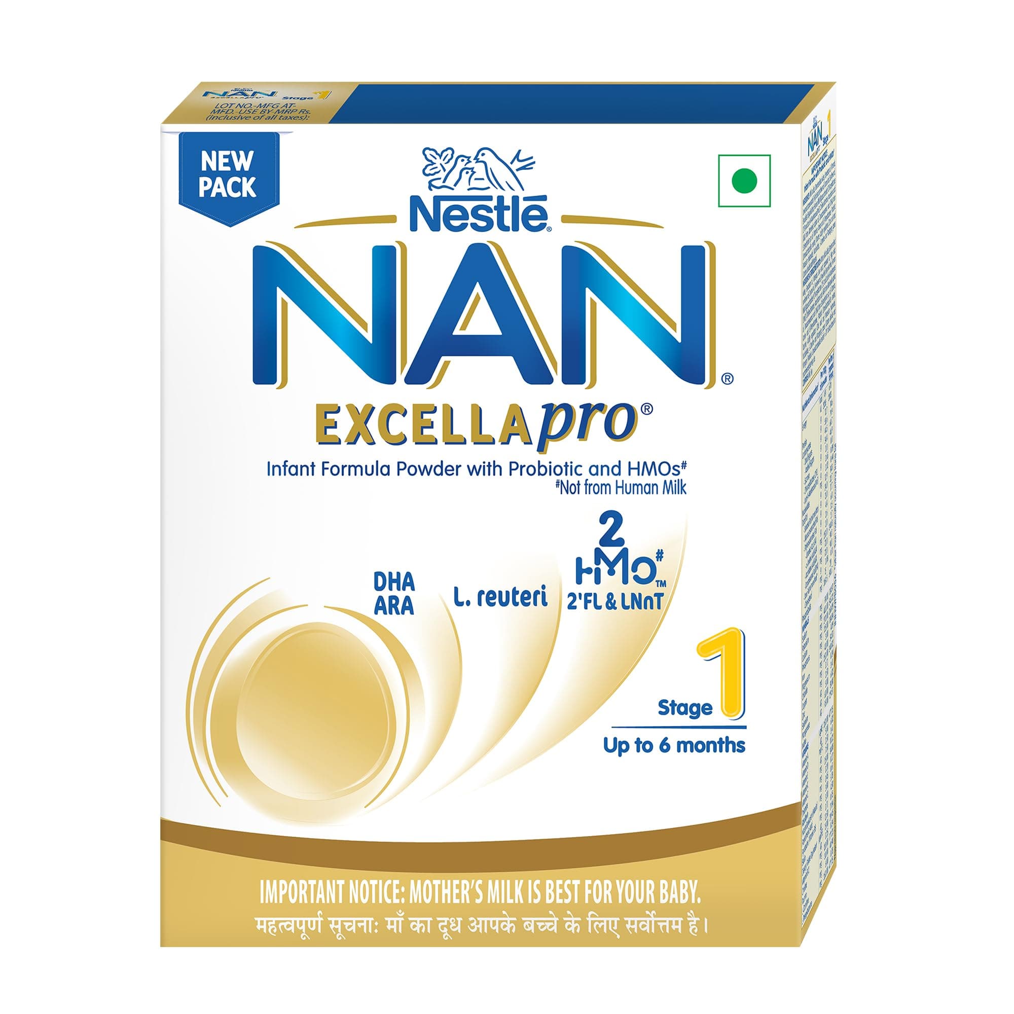 EXCELLAPRO Nan Stage 1 Infant Formula Milk Powder For Babies (Up To 6 Months) With Hmos & Probiotic, 400g Bag-In-Box Pack
