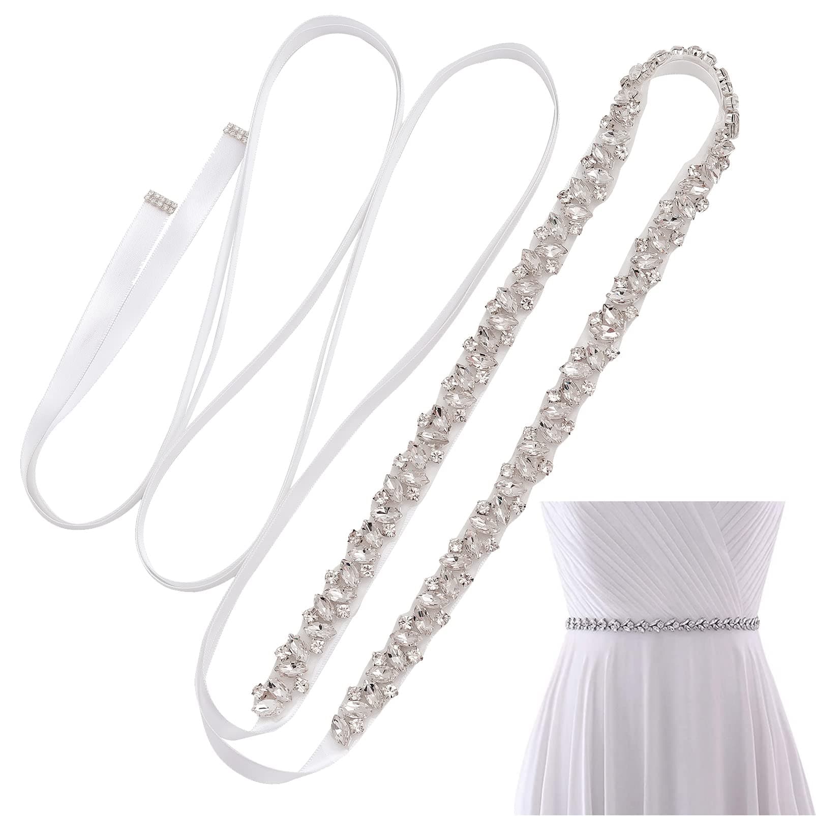KAYZON Rhinestone Bridal Belt, Wedding Dress Belt Crystal Bridal Sash Belt Sparkle Diamante Applique for Bridesmaid Bride Party Wedding Prom Engagement