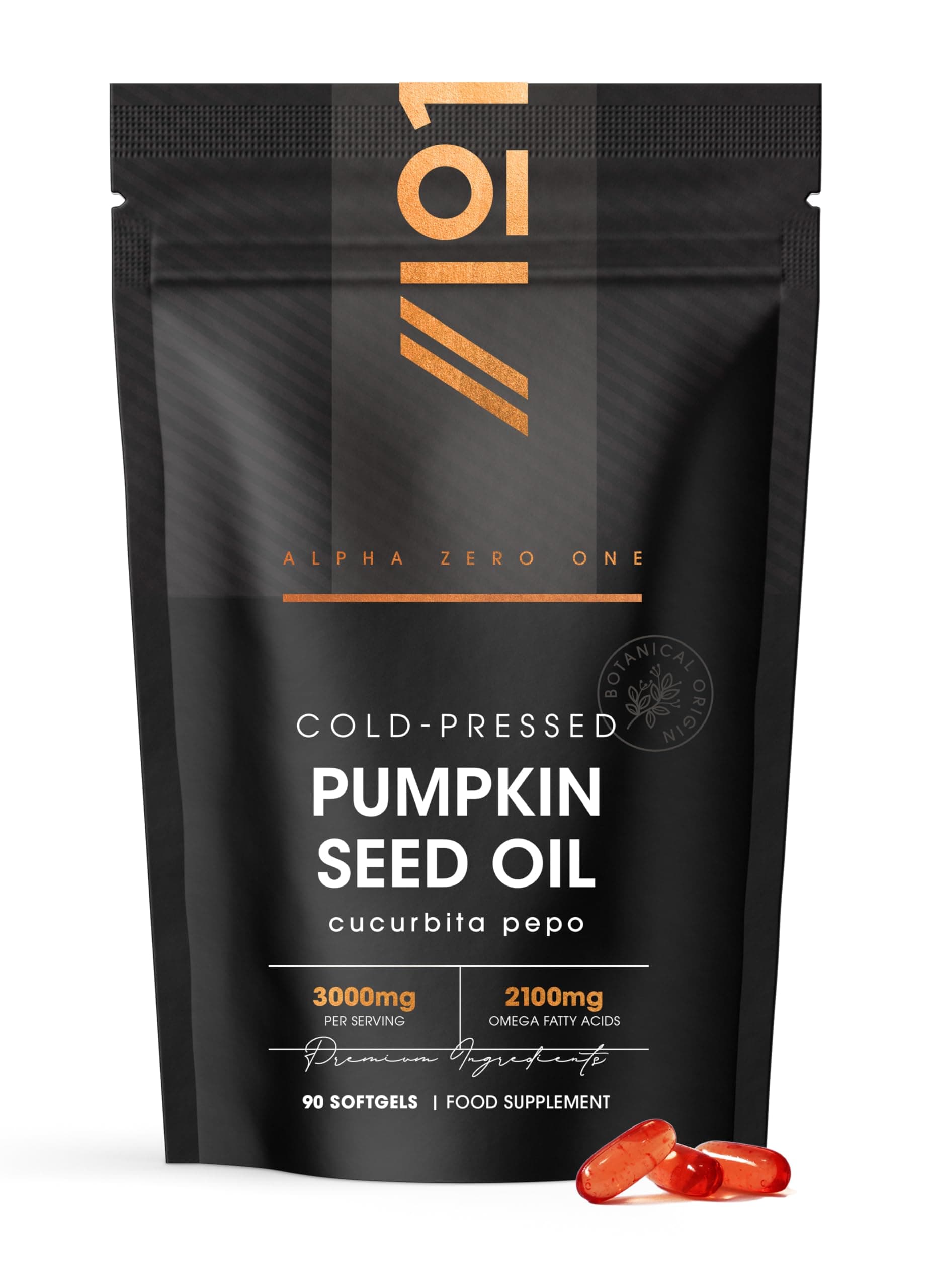 Pumpkin Seed Oil 1000mg - 90 Softgels - 100% Cold Pressed - No Additives (3 Months Supply) by Alpha01
