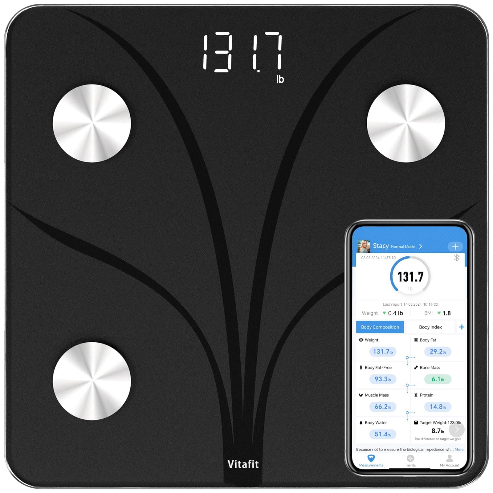Smart Bathroom Scales, High Accuracy Assured by Weight Scale Professional Factory SINCE 2001, App Sync 13 Body Composition Analyzer including BMI, Body Fat and Muscle, 182kg, Black