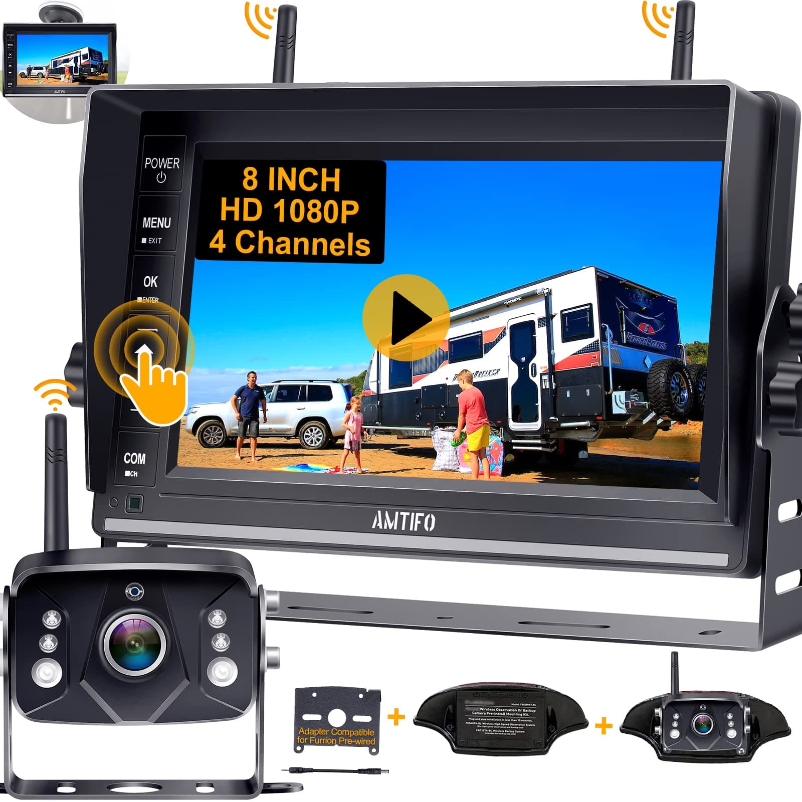 Emmako Backup Camera Digital Wireless and 4.3'' Monitor Kit No Flickers for Car/RV/Truck/5th Wheel/Trailer Guide Lines ON/Off IP68 Waterproof Rear/Side/Front Facing View System Reverse/Driving Use