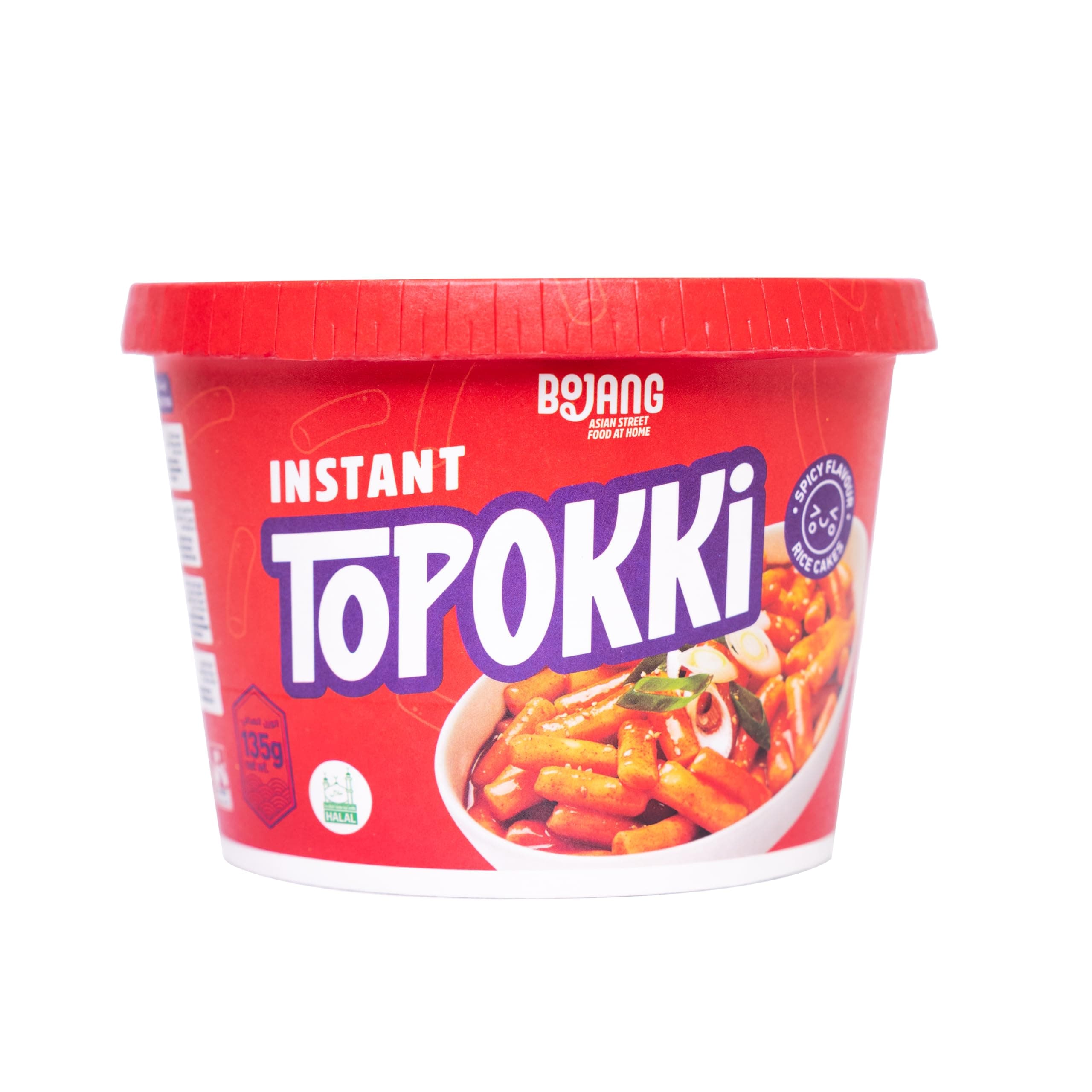 Bojang Spicy Topokki 135g - Halal Instant Korean Rice Cakes - Quick & Satisfying Korean Street Food