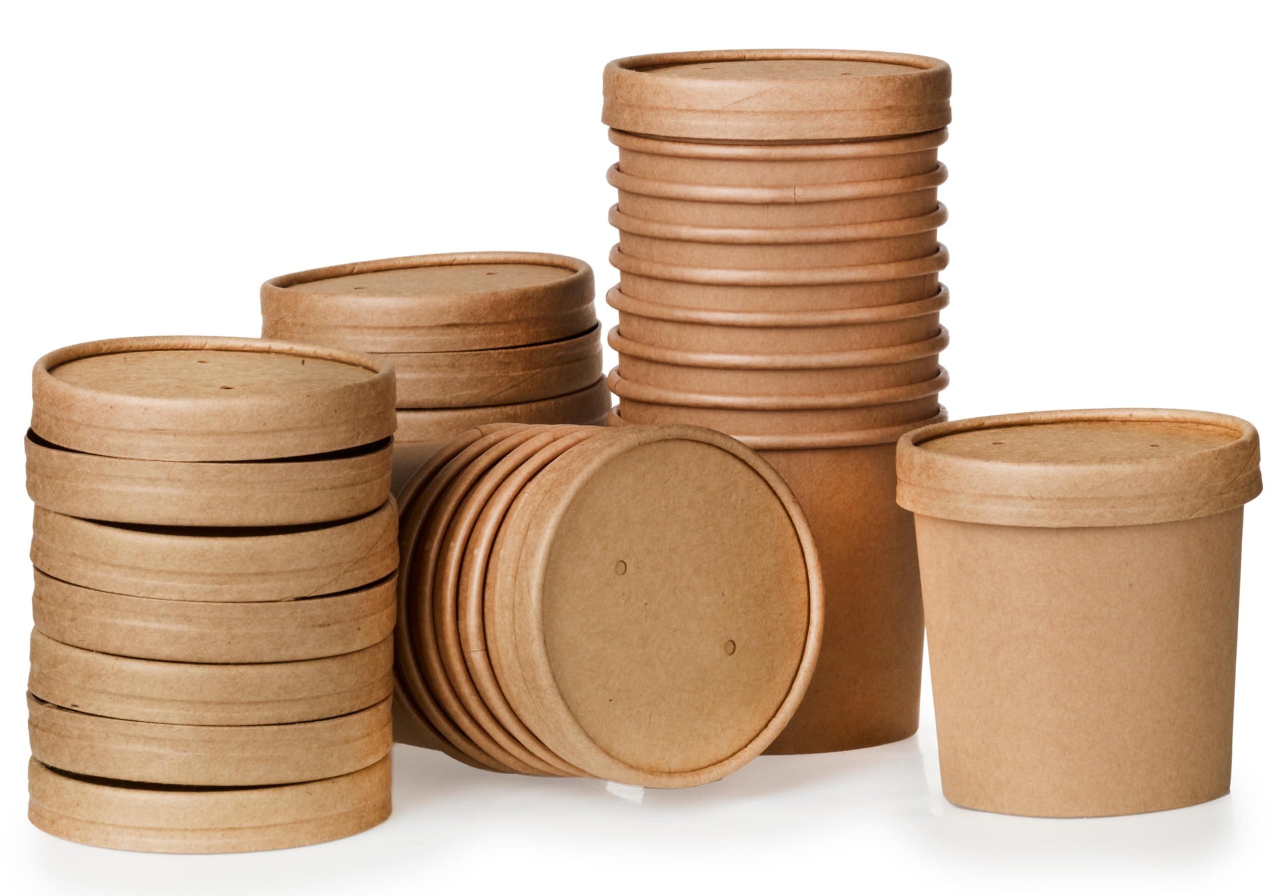 Signature Packaging Brown Kraft Disposable Soup Containers with Lids - 25 Pack - Ideal for Ice Cream Tubs and Soup Bowls - 8 oz Takeaway Tubs