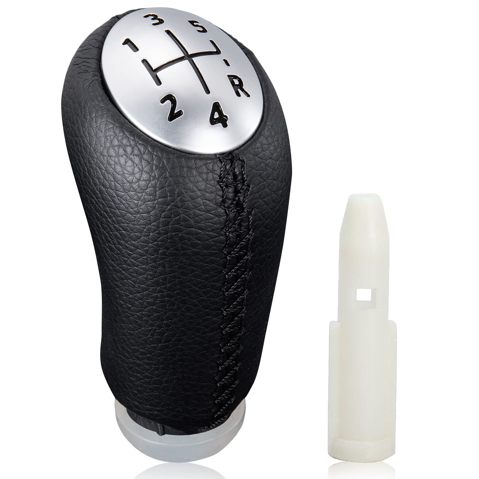 Spurtar Gear Knob 5 Speed Car Gear Knob for Renault Megane 2 Renault Clio 3 III Laguna 2003-09 - Lever Gear Shifter Knob with Adaptor - Black Leather