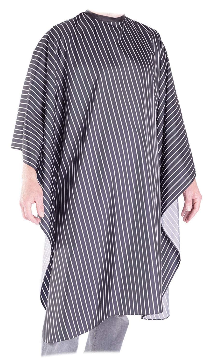 Kobe City Chalk Stripe Barber's or hairdressing Gown - Bold Pinstripe which creates a strong quality image in the salon, Hairdressing Gown or barber cape for any salon. Waterproof and easily cleaned.