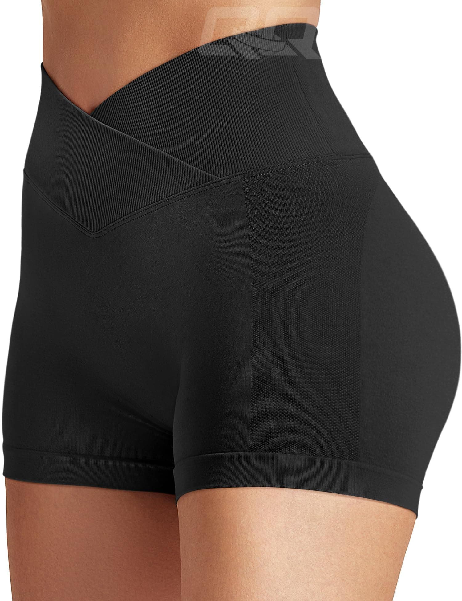QOQWorkout Shorts Womens, 3.6" V Cross Waist Biker Gym Shorts Seamless High Waist Scrunch Butt Shorts