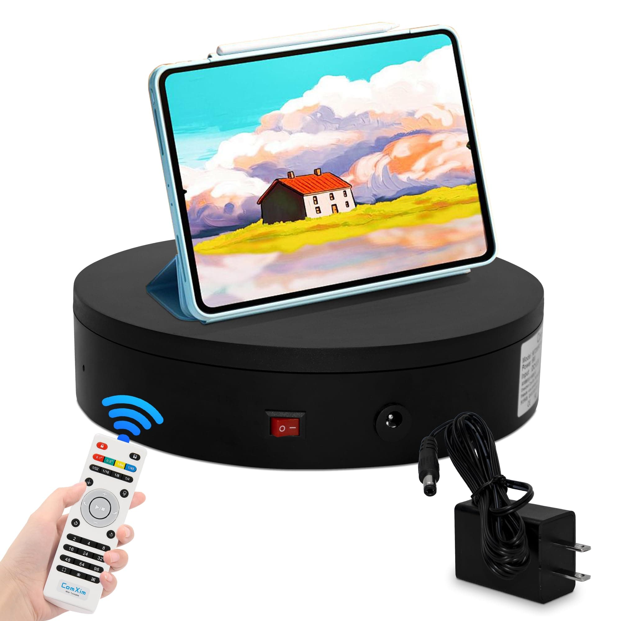 360 Degree Black Rotating Display Stand, Automatic Rotating Turntable for Photography Products and Display，Angle, Speed, Direction Controlled by Remote Control,7.87in, Load-Bearing 44lbs