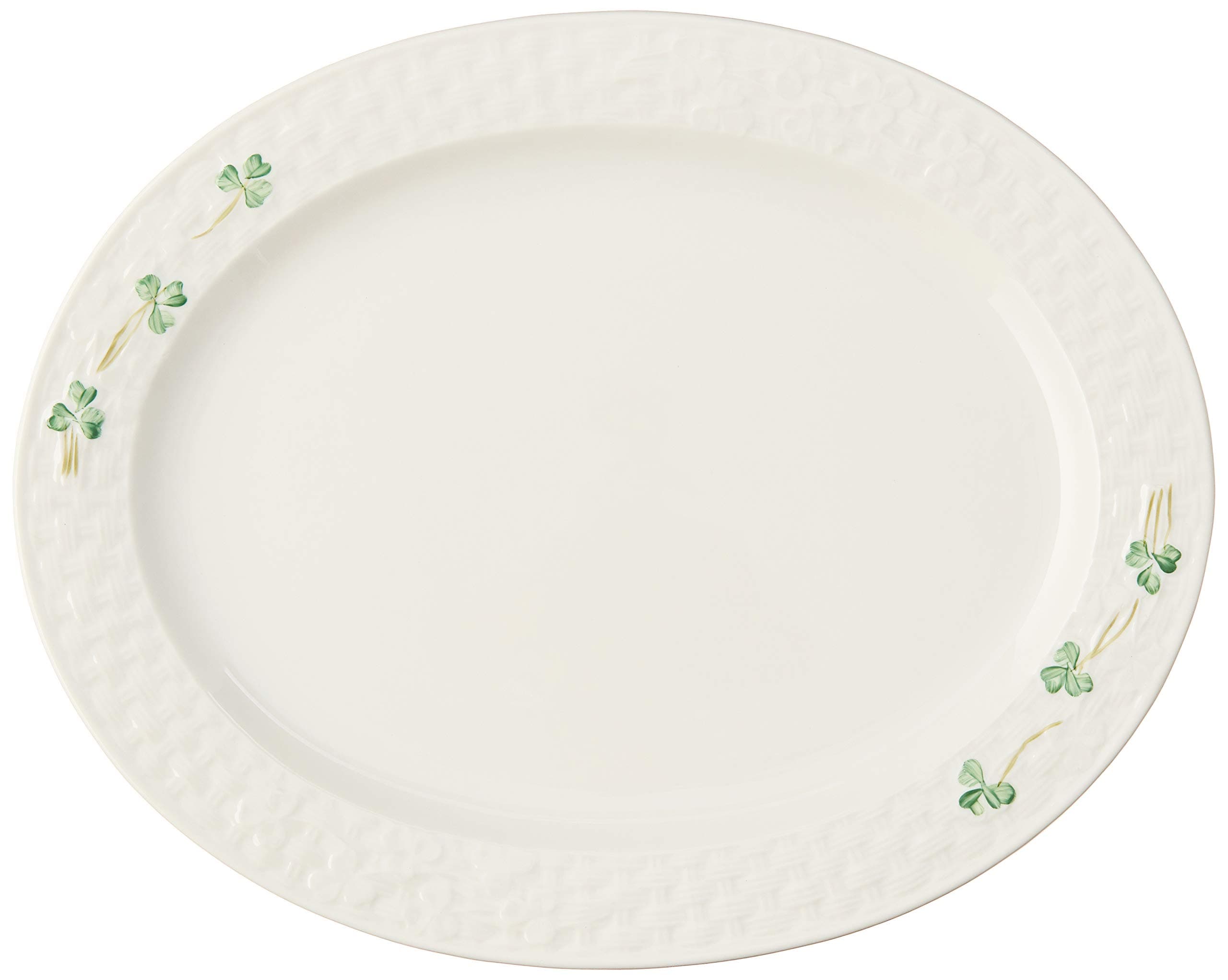 Belleek Pottery Shamrock 15-Inch Oval Platter, Large, White