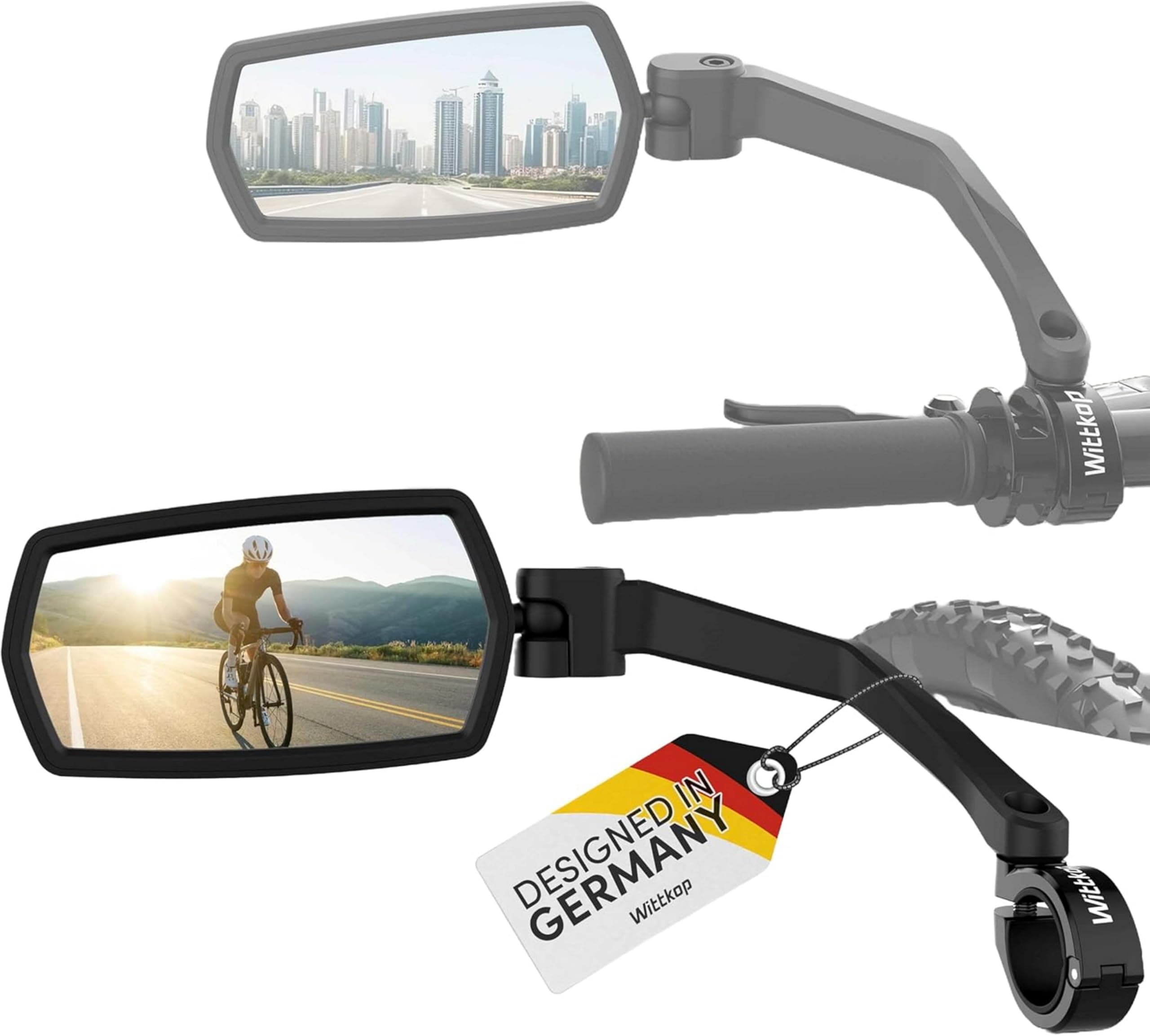 WITTKOP Bicycle Mirror, Large HD Field of View, 360° Rotatable & Foldable, Mounting Top and Below, Shatterproof & Durable, Convex Rear View Mirror for Bicycle, E-Bike, Left, Handlebar, ebike