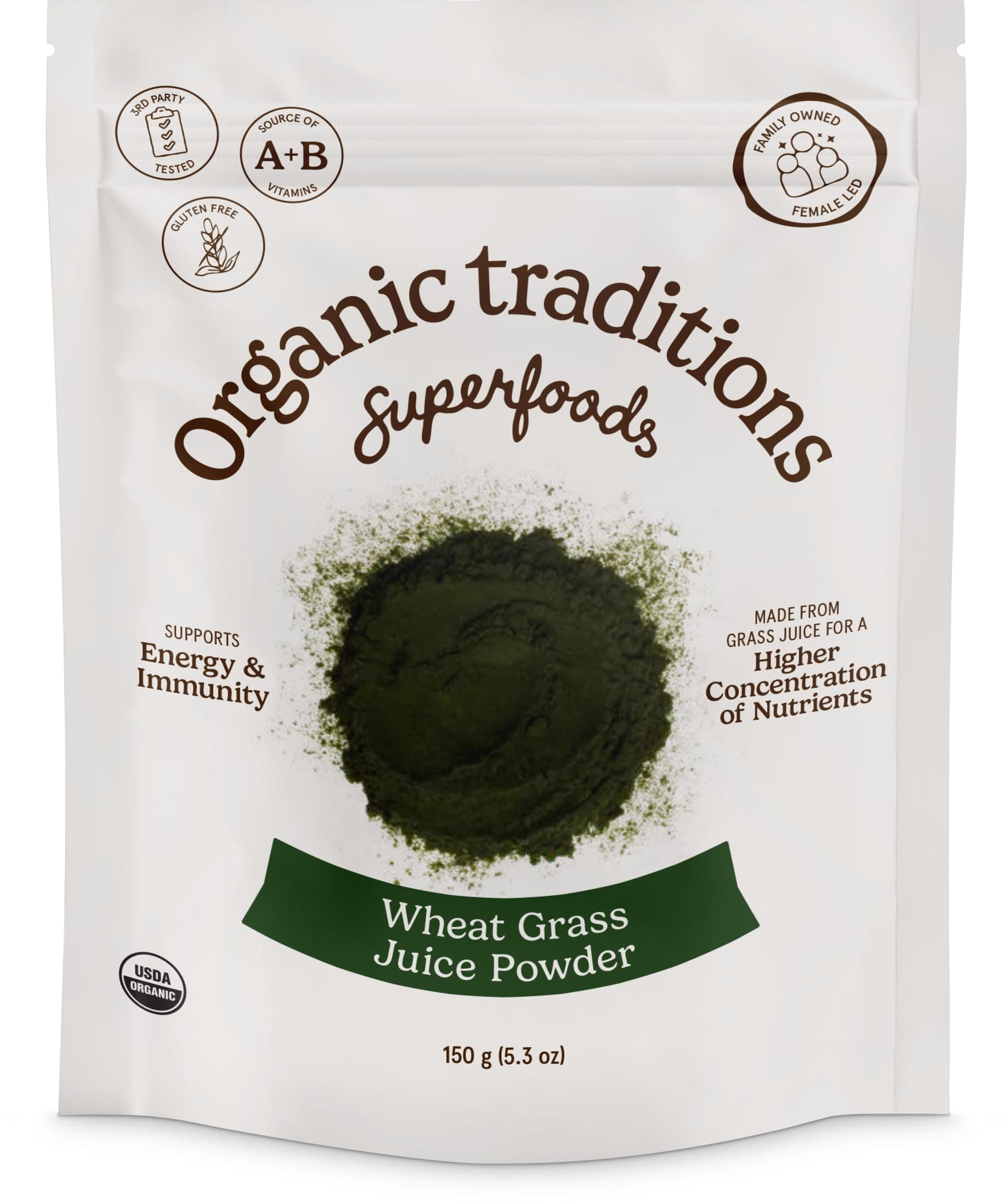 Organic Traditions Wheat Grass Juice Powder | 150 g | Instant Wheat Grass Juice | High in Vitamins A, B1, and B2 | USDA Organic