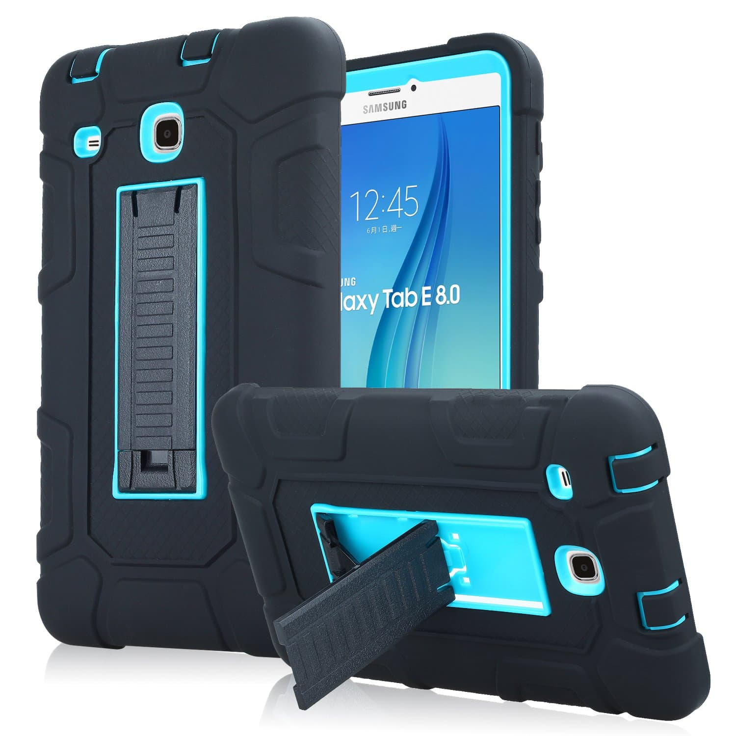 Samsung Galaxy Tab E 8.0 Case, High Impact Armor Heavy Duty Hybrid Shockproof Protection Cover Built with Kickstand for Samsung Galaxy Tab E 32GB SM-T378/Tab E 8.0 Inch SM-377 Tablet (Blue)