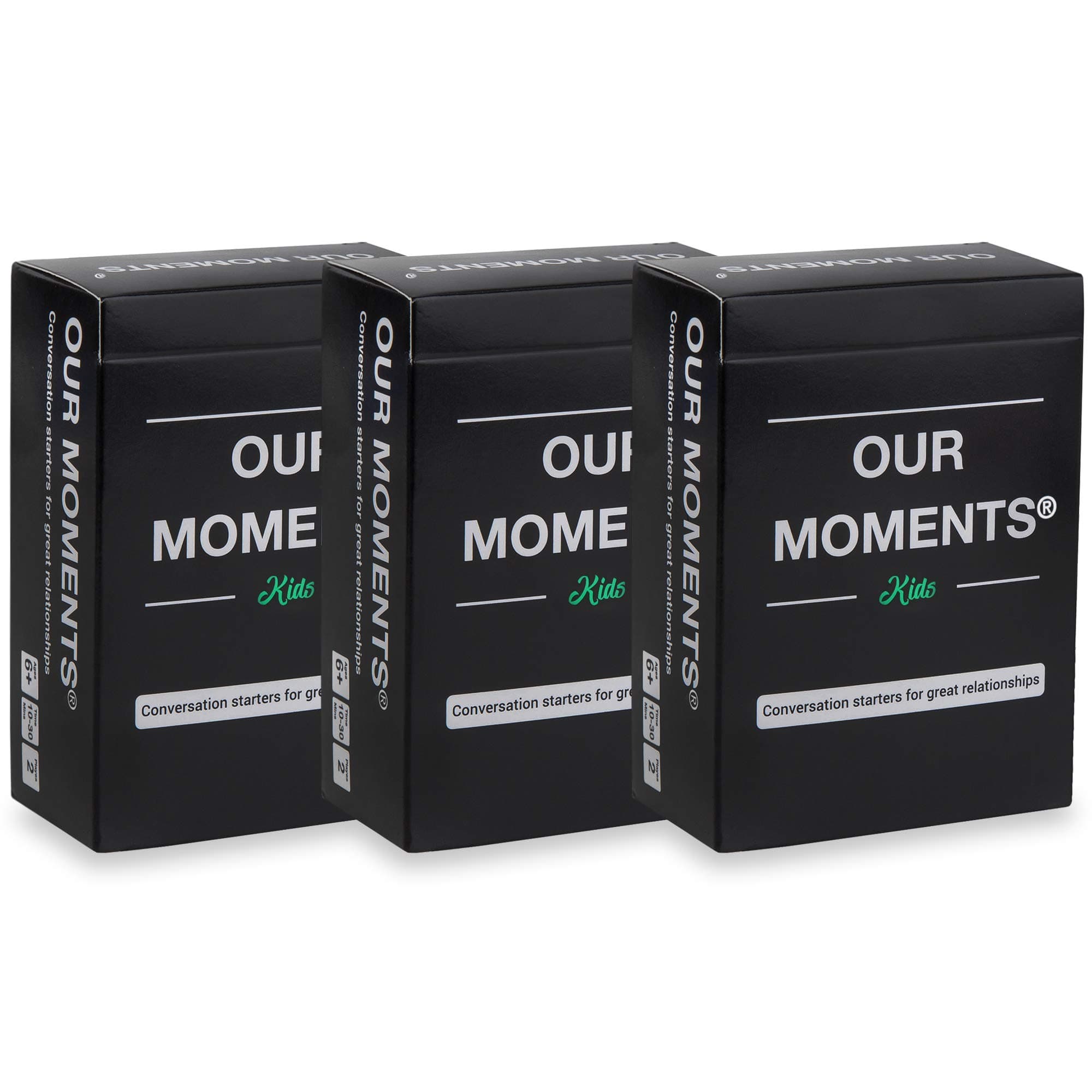 OUR MOMENTS Kids (Bundle of 3): 100 Thought Provoking Conversation Starters for Great Parent-Child Relationship Building - Fun Car Travel, Road Trip Card Questions Game for Healthy Family Development