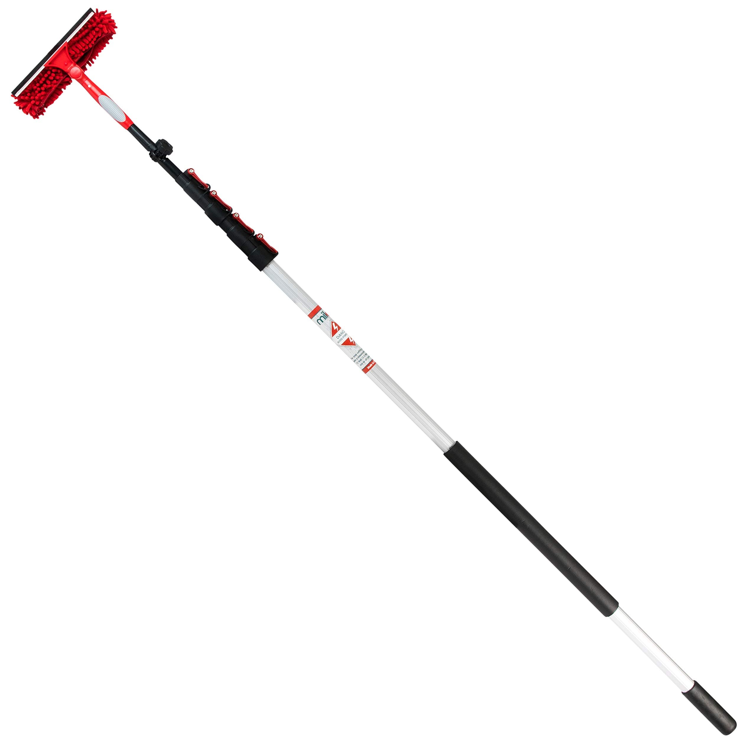 Extension Pole with Squeegee & Microfiber Window Washer Cleaner Attachment - Light-Weight Retractable Extension Pole- Also Includes Installing and Hanging Hook Attachment (24 Foot Pole)