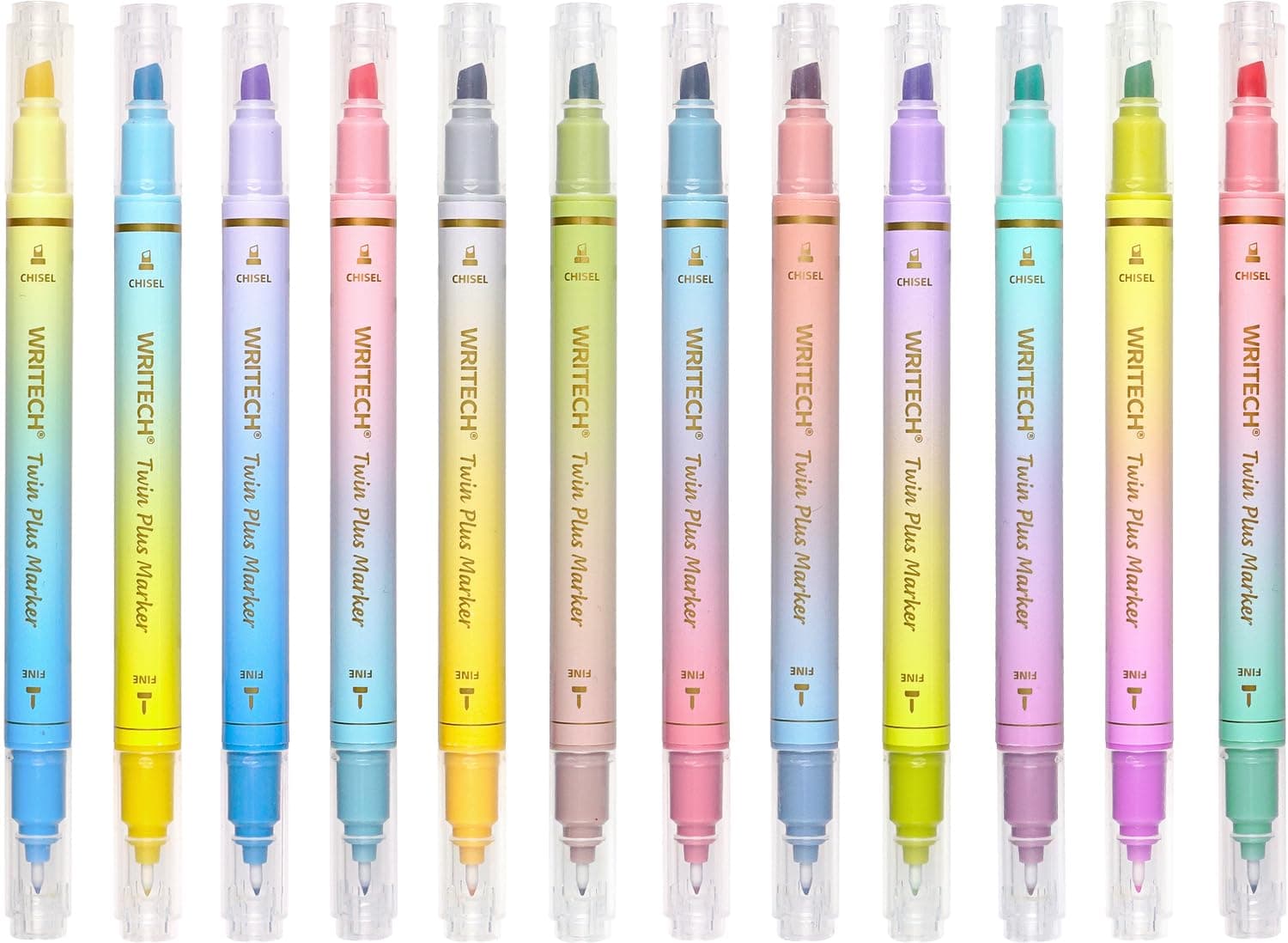 Dual Tip Highlighter Markers: Aesthetic Fine & Chisel Tip Assorted Pastel Colors Marker Multicolor Pens Pack for Bible Highlighting Journaling Drawing 12ct.