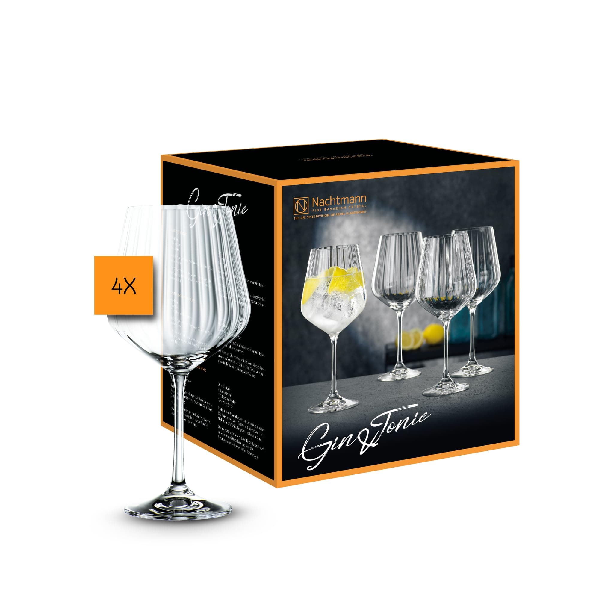 Celebration Gin & Tonic Glasses – Set of 4 Lead-Free 22.5 oz Large Crystal Goblets with Vertical Contour Detailing, Refined Stemware for Cocktails, Entertaining, Parties, Home Bars